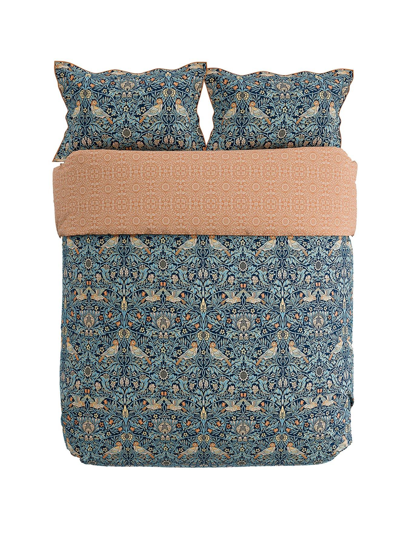  image of morris-co-morris-amp-co-x-emery-walker-bird-cover-blue-100-cotton-duvet-set