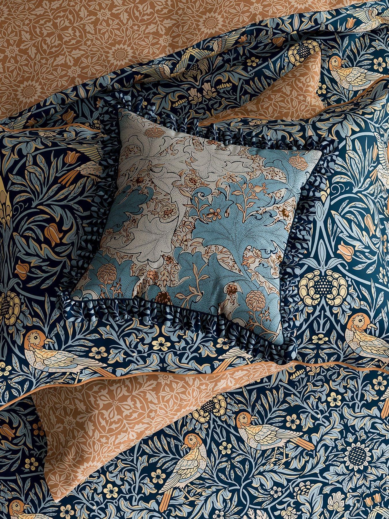  image of morris-co-morris-amp-co-x-emery-walker-bird-cover-blue-100-cotton-duvet-set