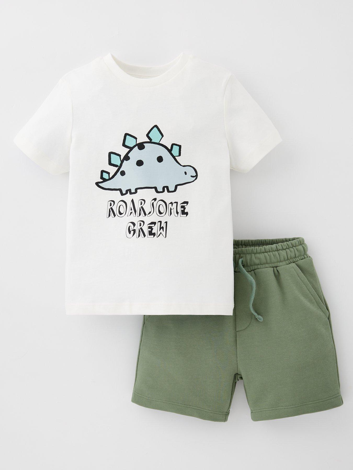  image of everyday-boys-dinosaur-print-short-sleeve-t-shirt-and-short-set-multi