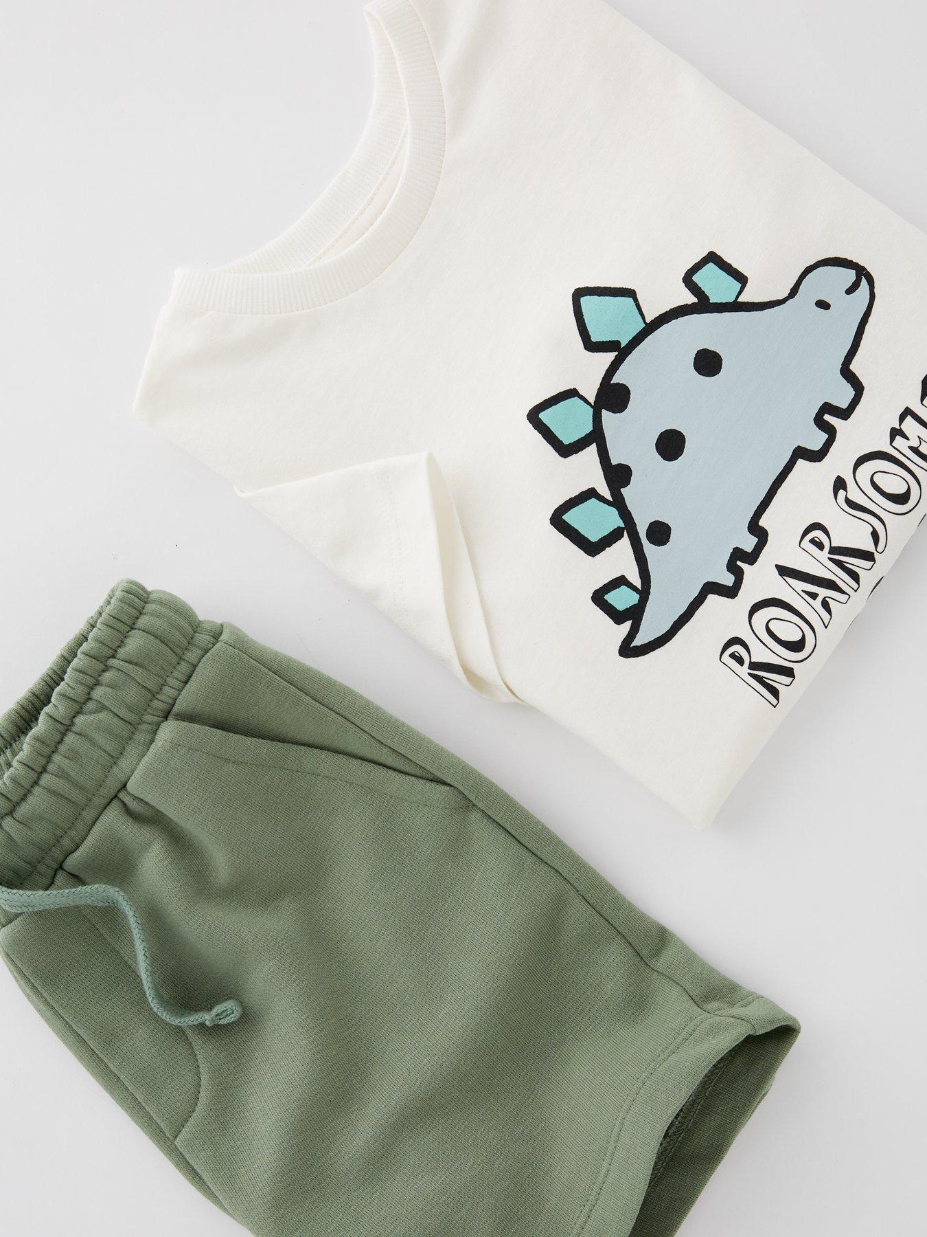  image of everyday-boys-dinosaur-print-short-sleeve-t-shirt-and-short-set-multi