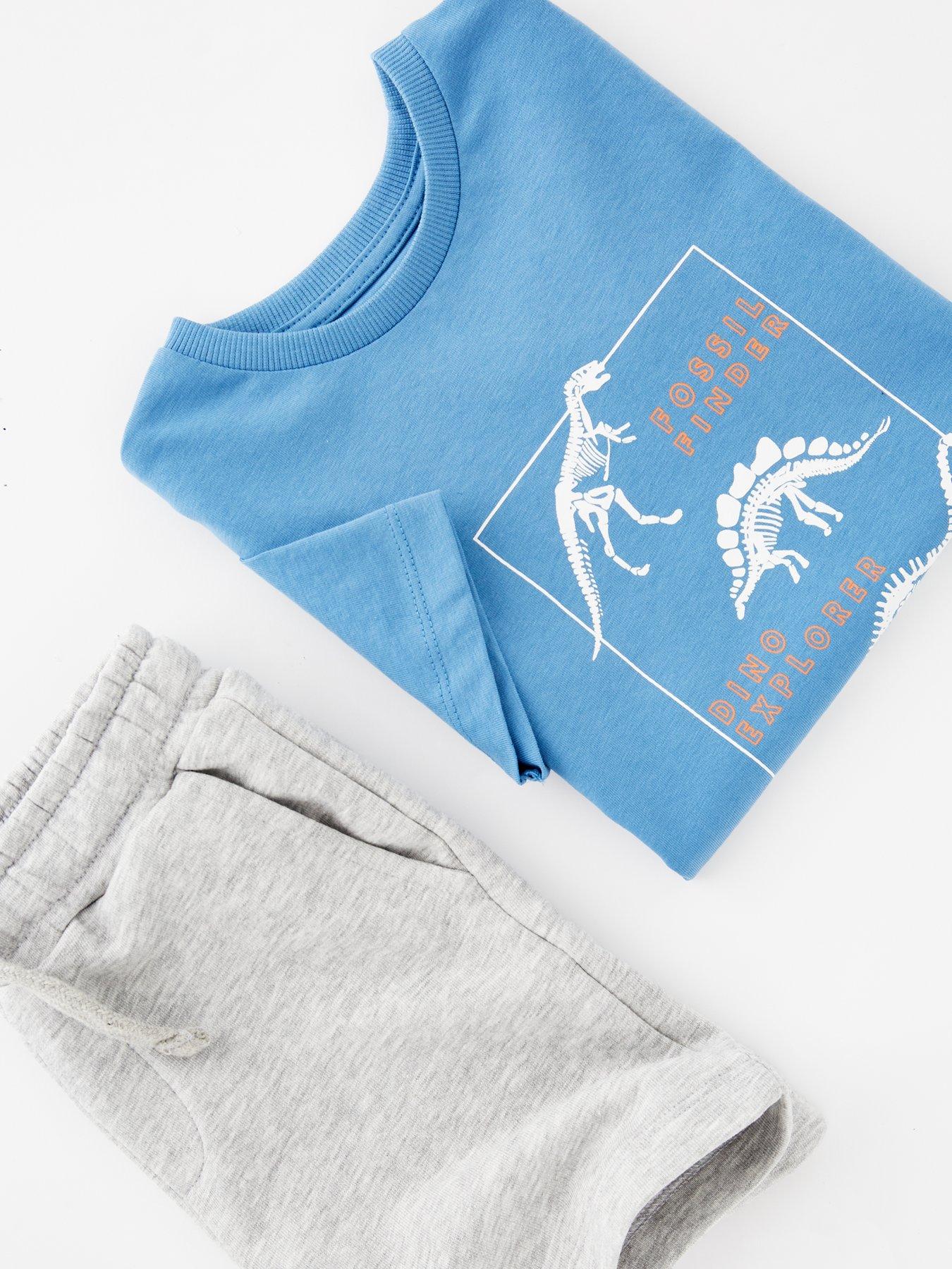  image of everyday-boys-dinosaur-print-graphic-t-shirt-and-short-set-multi