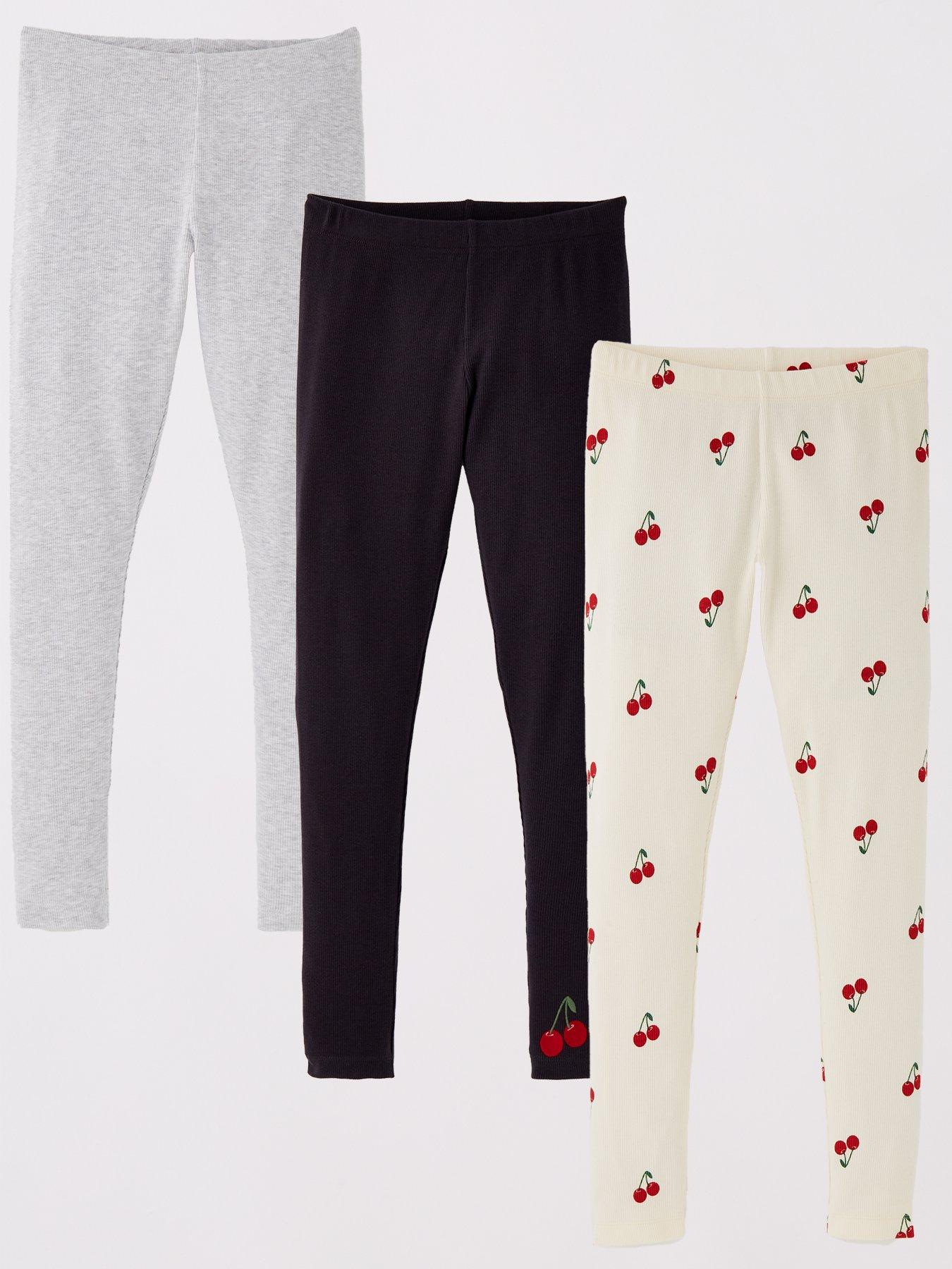 undefined Girls 3 Pack Rib Cherry Print Leggings - Multi