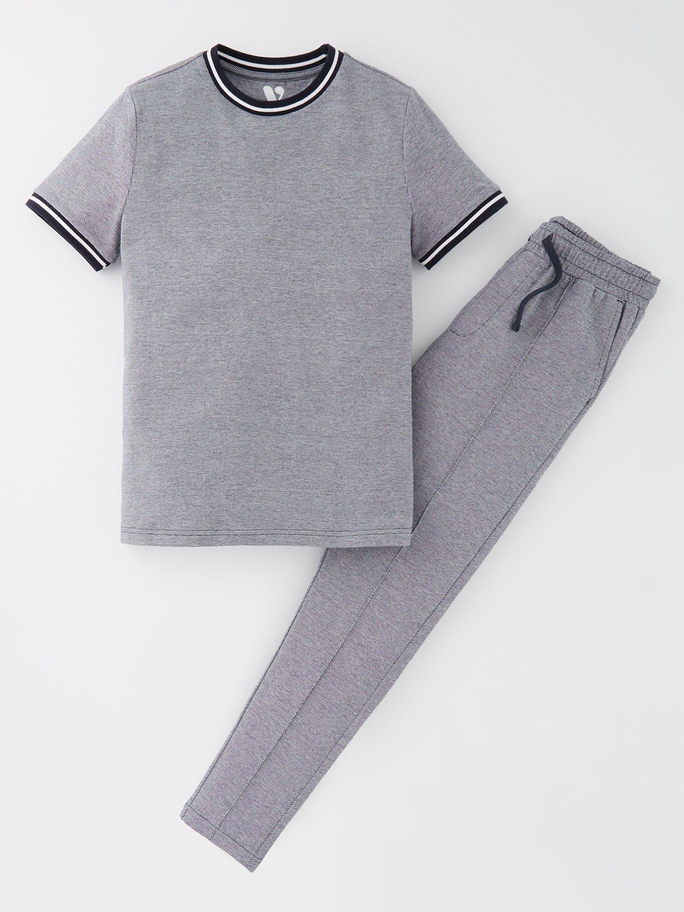  image of v-by-very-boys-short-sleeve-rib-neck-t-shirt-and-jog-set-navy
