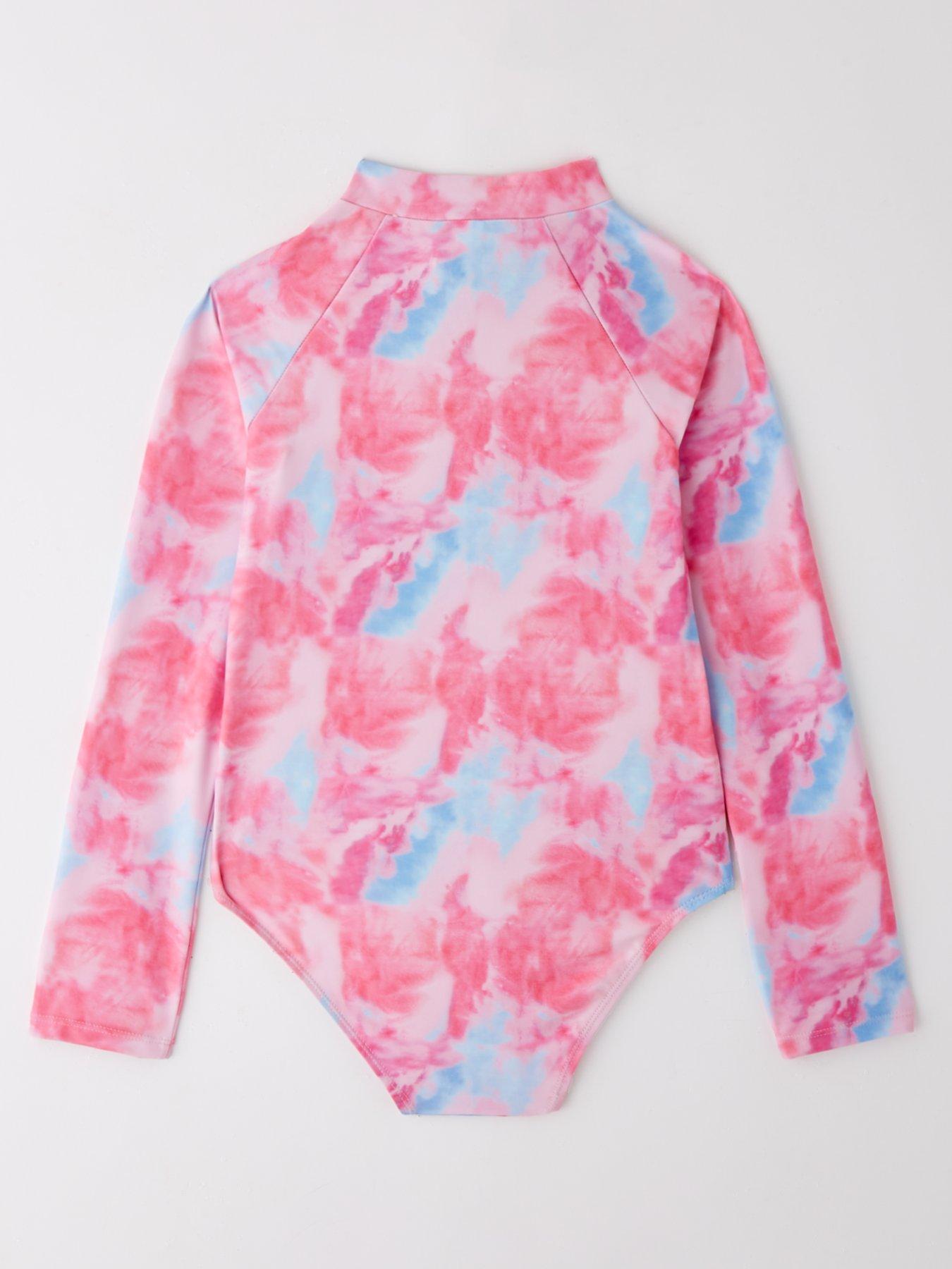  image of v-by-very-girls-tie-dye-sunsafe-swimming-costume--multi