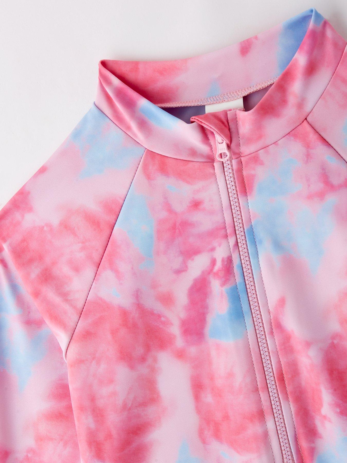  image of v-by-very-girls-tie-dye-sunsafe-swimming-costume--multi