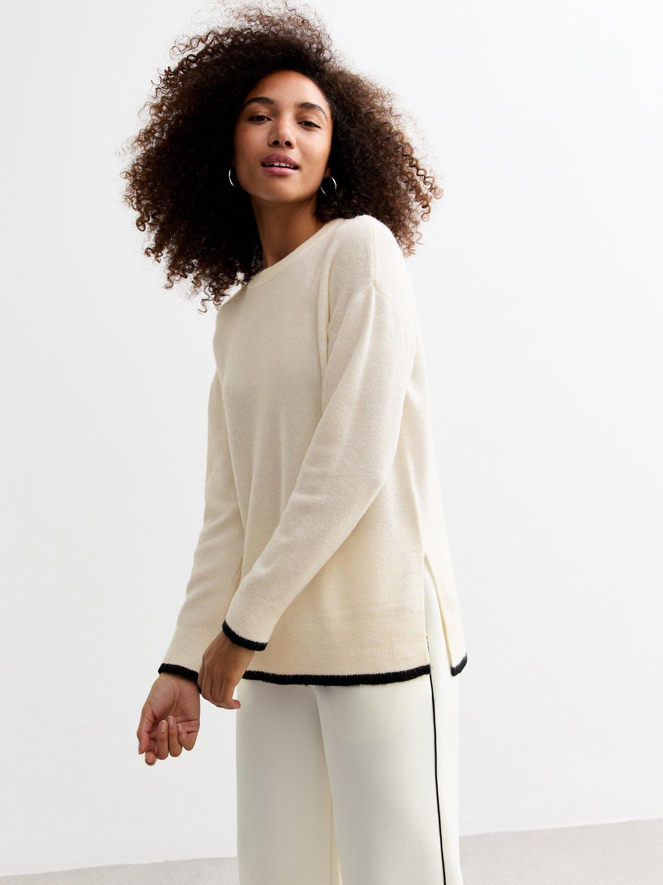undefined White Contrast Trim Knit Crew Neck Jumper