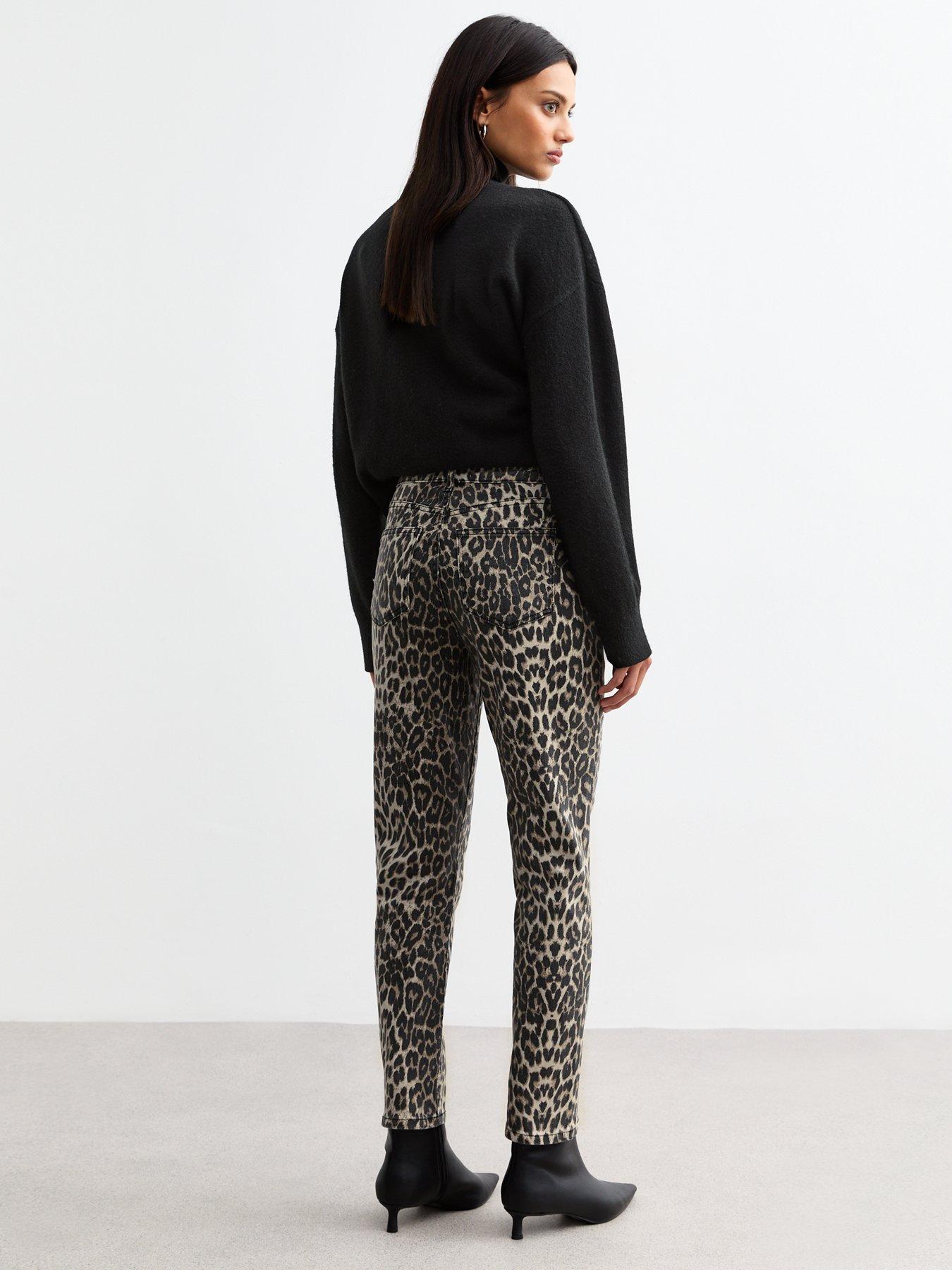  image of new-look-leopard-print-straight-leg-jeans-brown