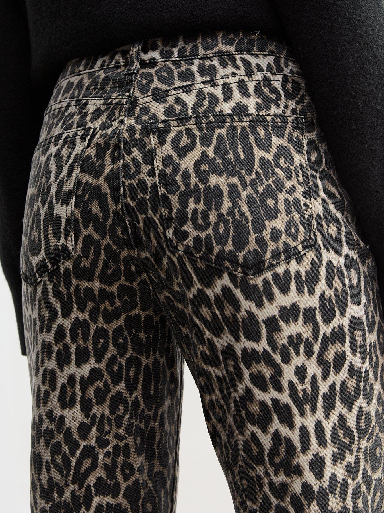  image of new-look-leopard-print-straight-leg-jeans-brown