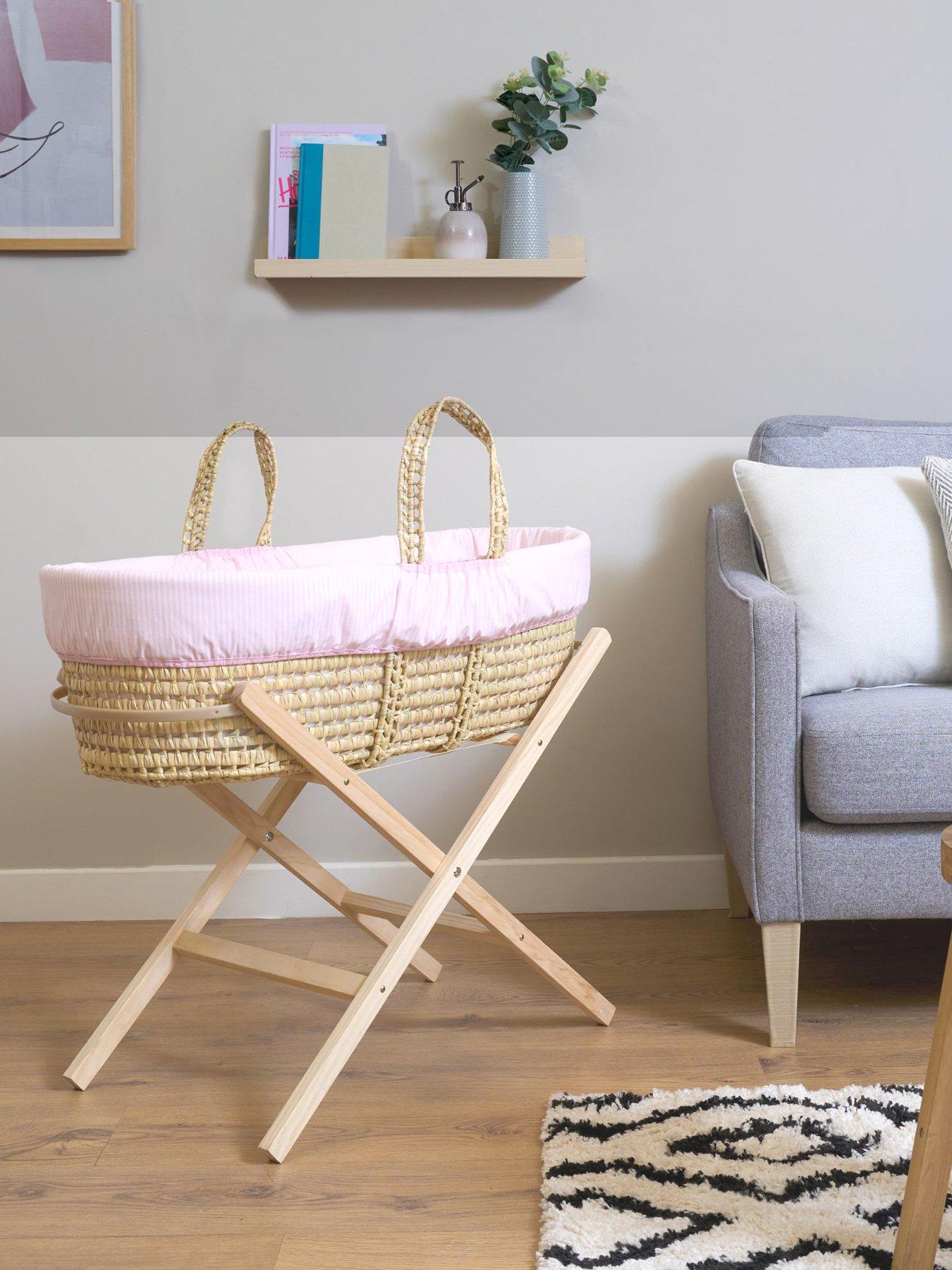 undefined Pink Stripe Palm Moses Basket With Stand