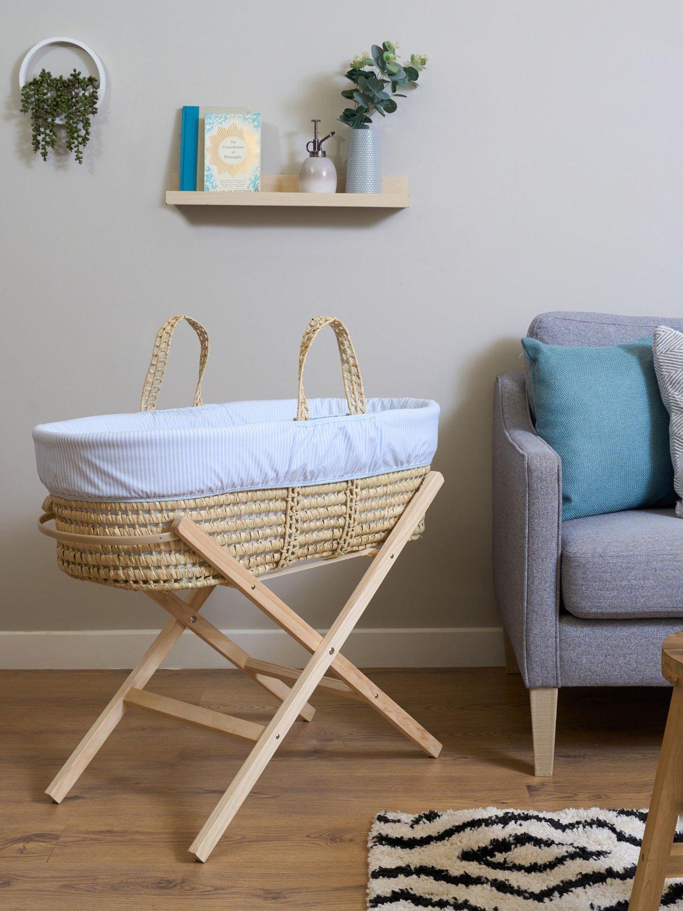 undefined Blue Stripe Palm Moses Basket With Stand