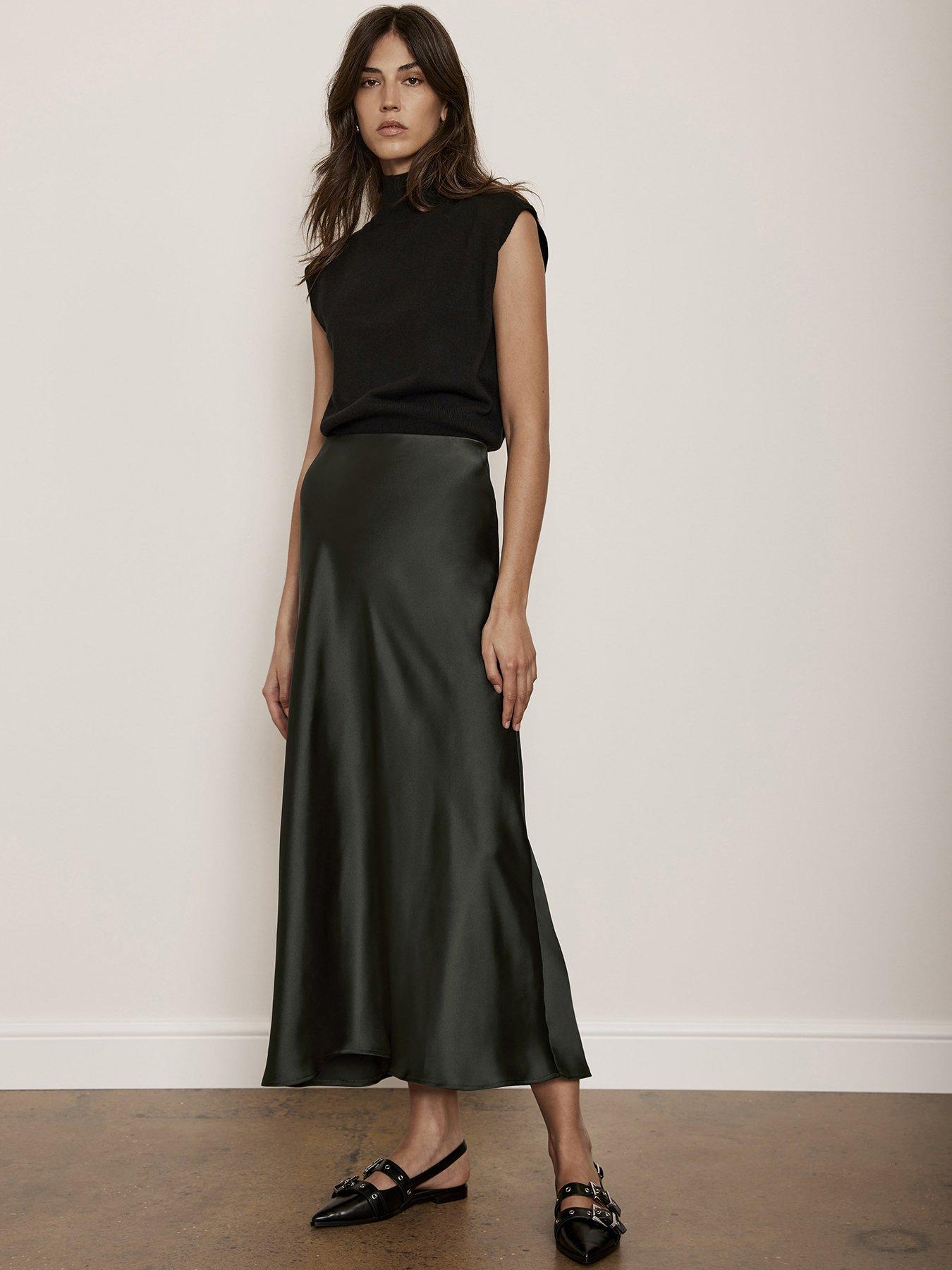 Green Skirt Satin Skirt Khaki Khaki Satin Bias Cut Maxi Skirt