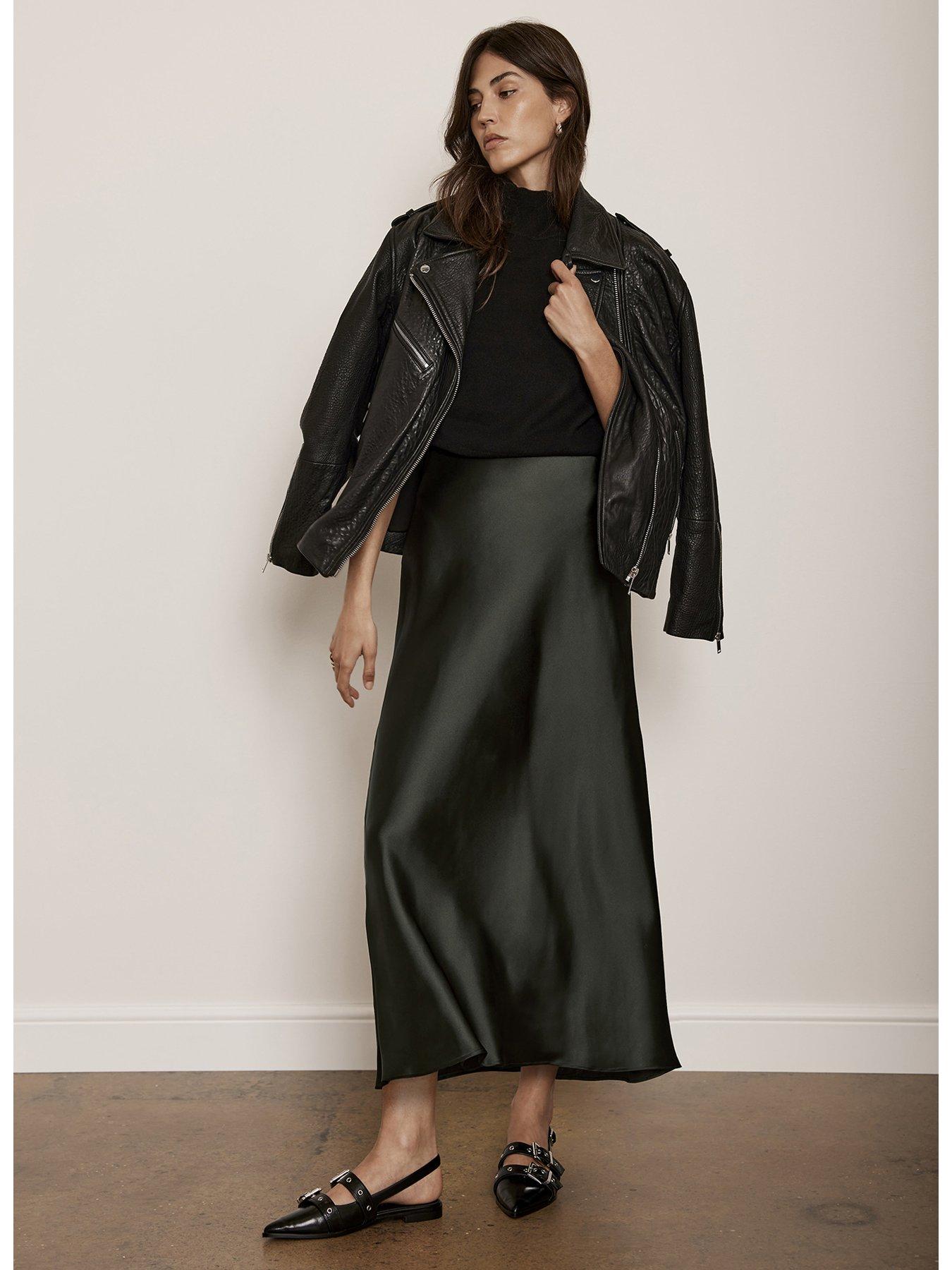 Mint Velvet Satin Maxi Slip Skirt - Khaki | Littlewoods