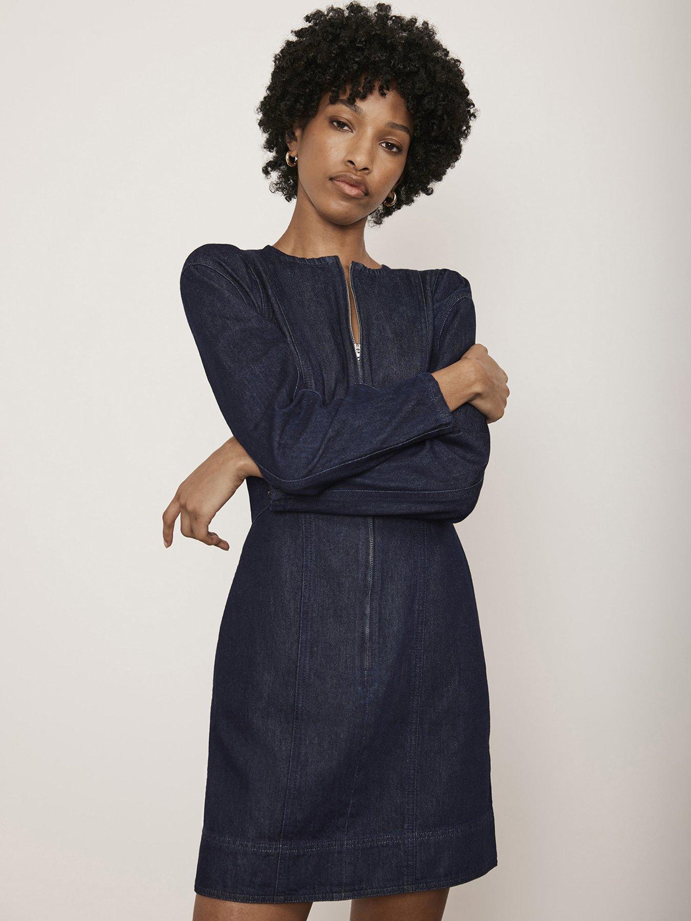 undefined Puff Sleeve Denim Mini Dress - Navy