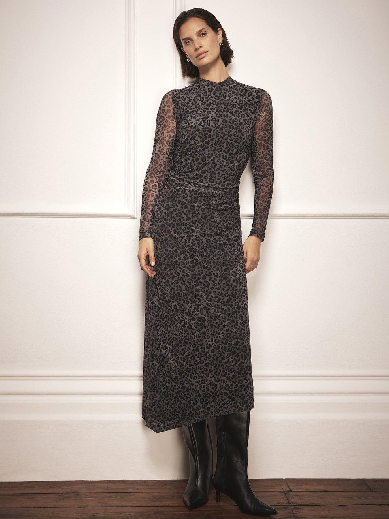 undefined Mesh Animal Print Midi Dress - Grey