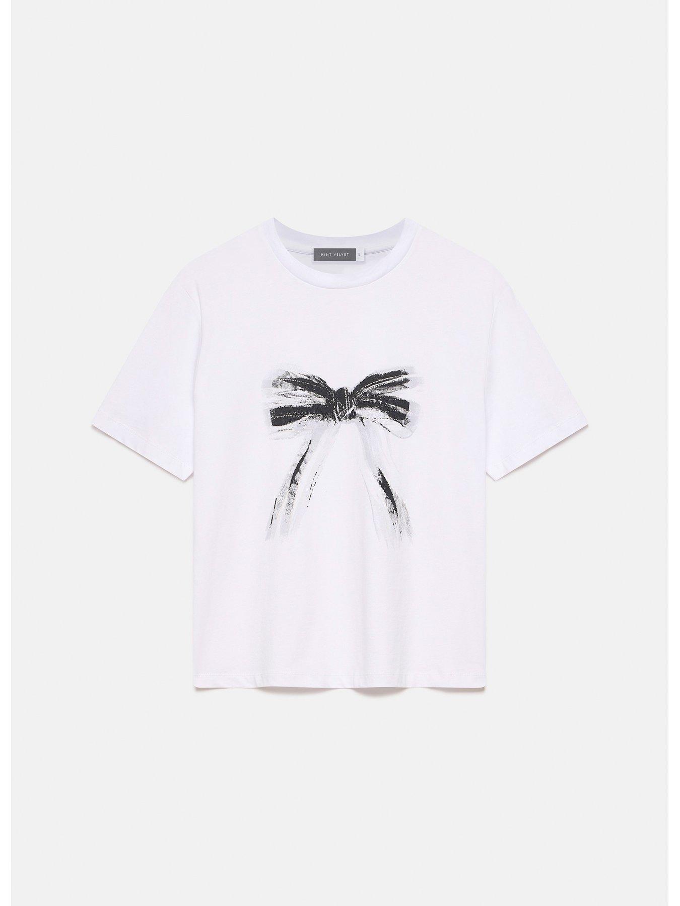  image of mint-velvet-white-bow-motif-t-shirt