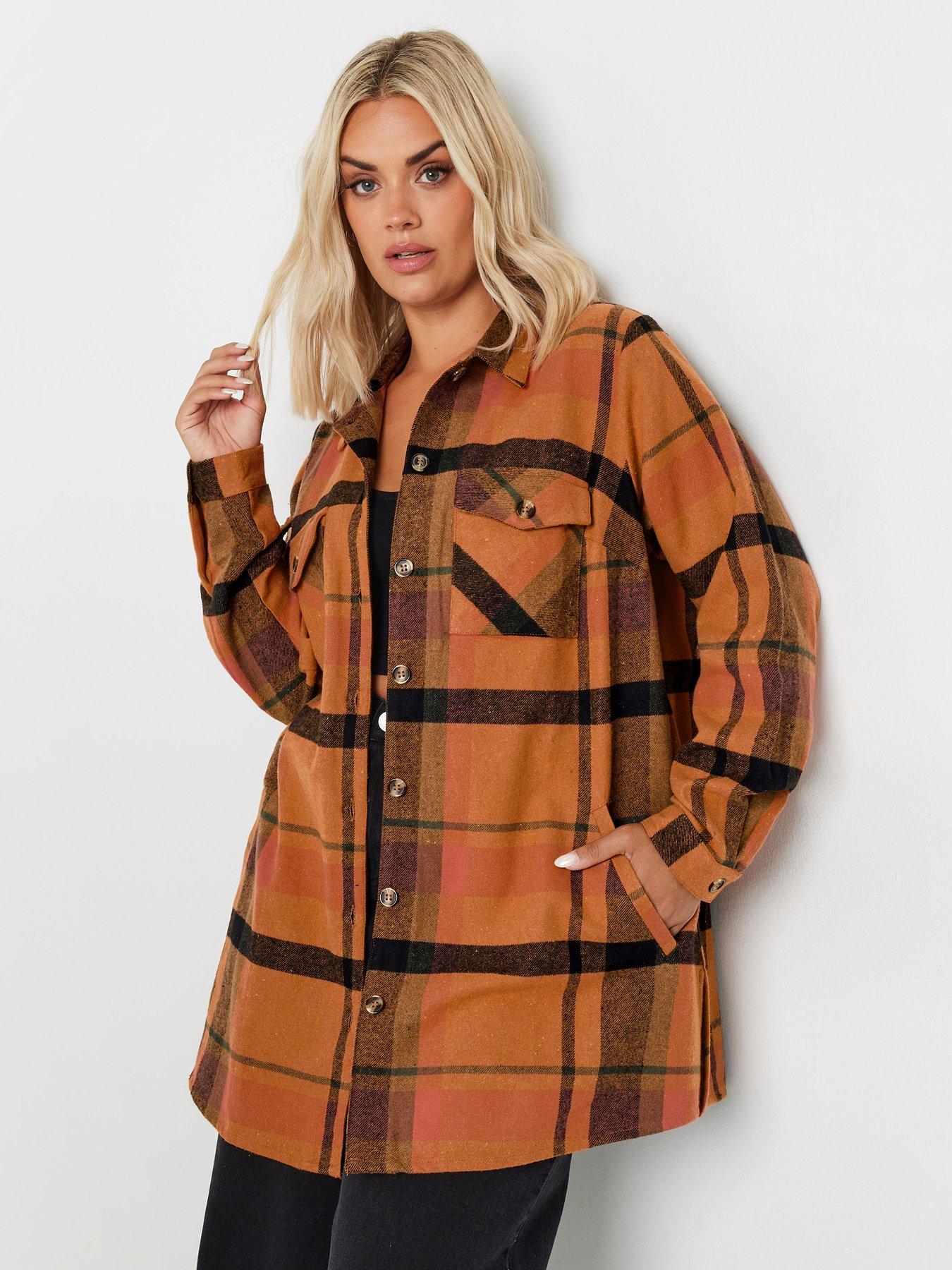 undefined Curve Check Shacket - Orange