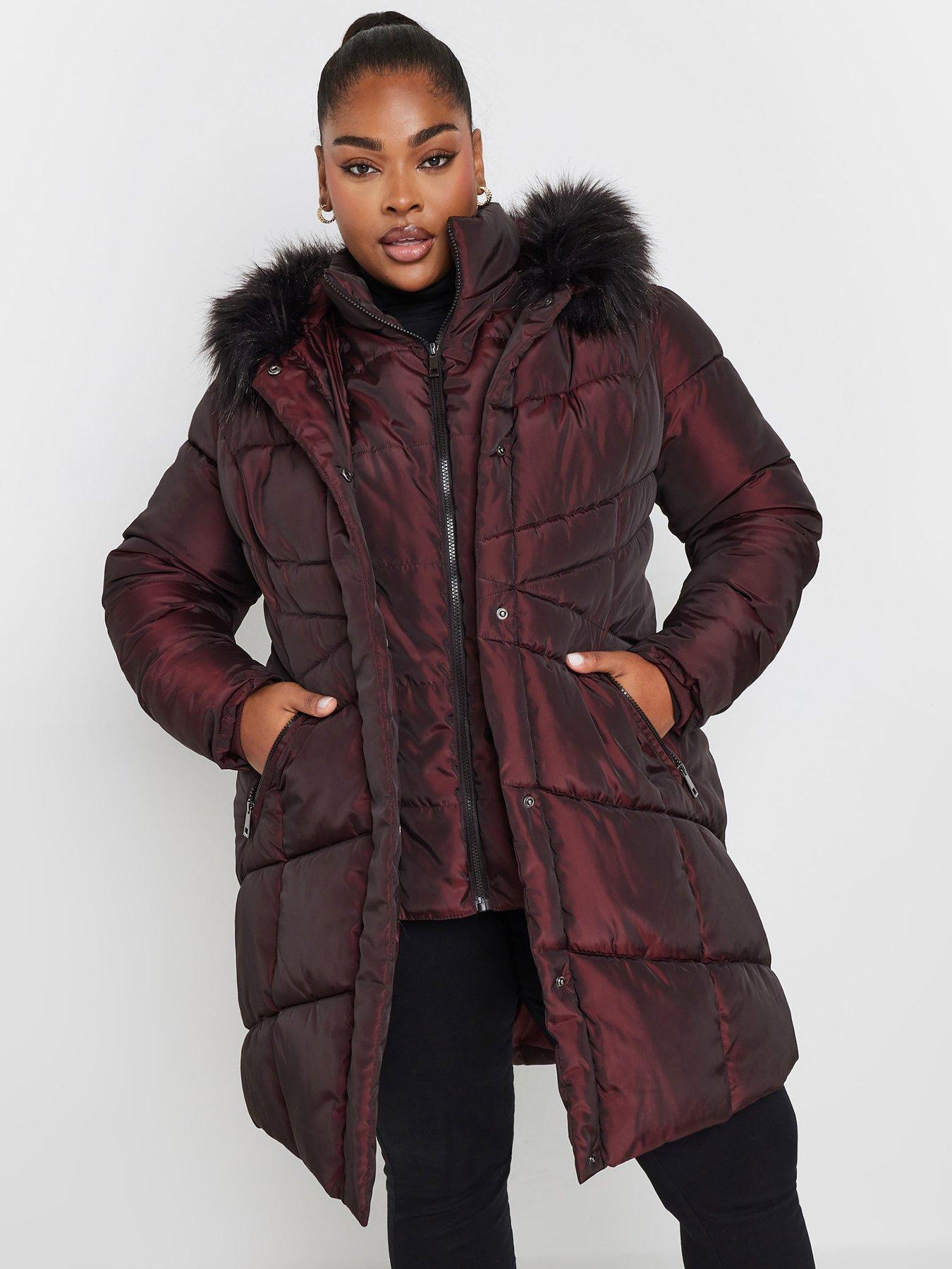 Yours Curve Midi Padded Puffer Coat Red Littlewoods - Main Image