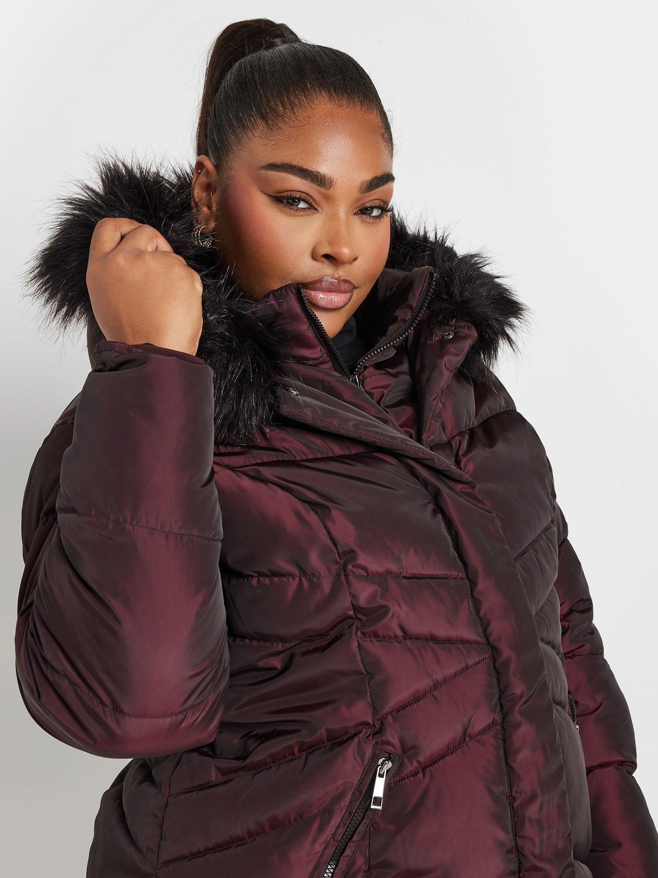 Shiny Maroon Down Coat Topshop Mid Length Puffer Jacket With Hood
