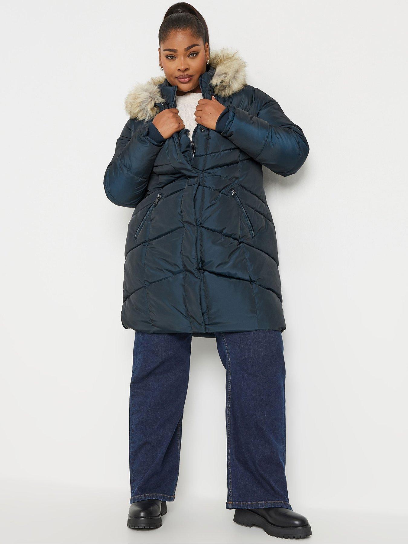 Image 1 of 4 of Yours Curve Midi Padded Puffer Coat - Blue