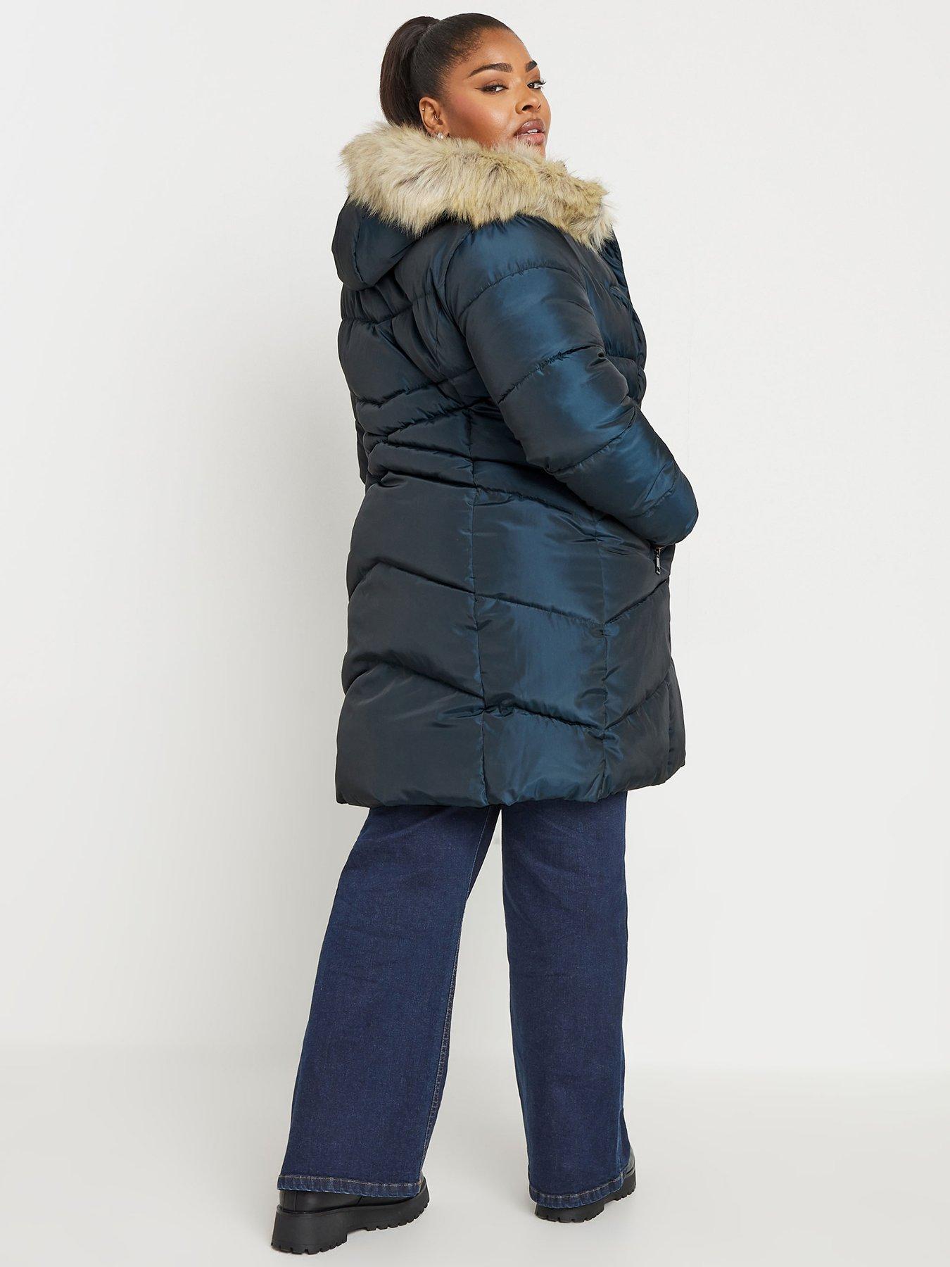 Image 2 of 4 of Yours Curve Midi Padded Puffer Coat - Blue