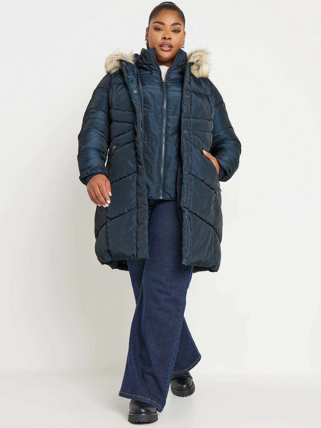 Image 3 of 4 of Yours Curve Midi Padded Puffer Coat - Blue