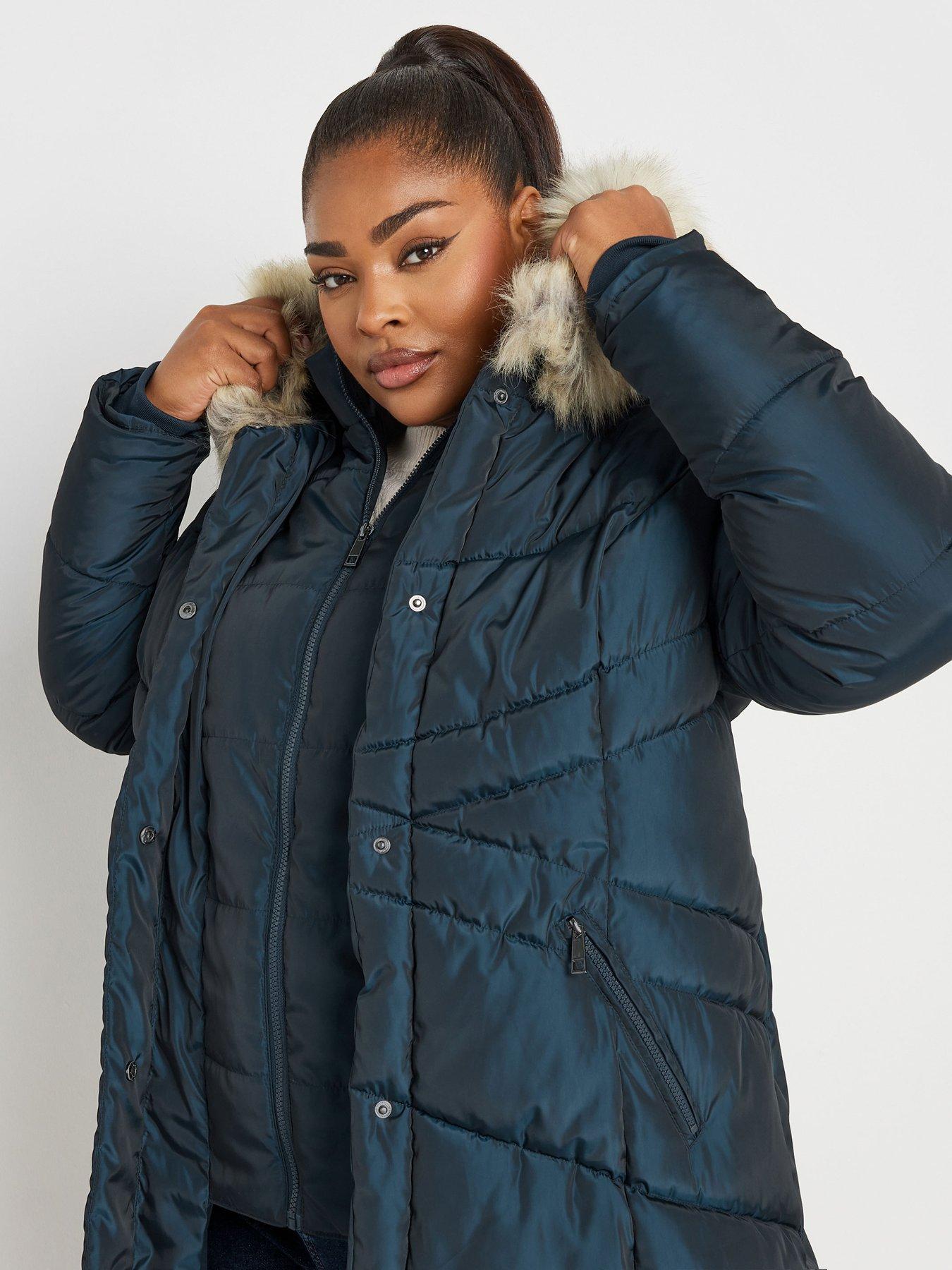 Image 4 of 4 of Yours Curve Midi Padded Puffer Coat - Blue