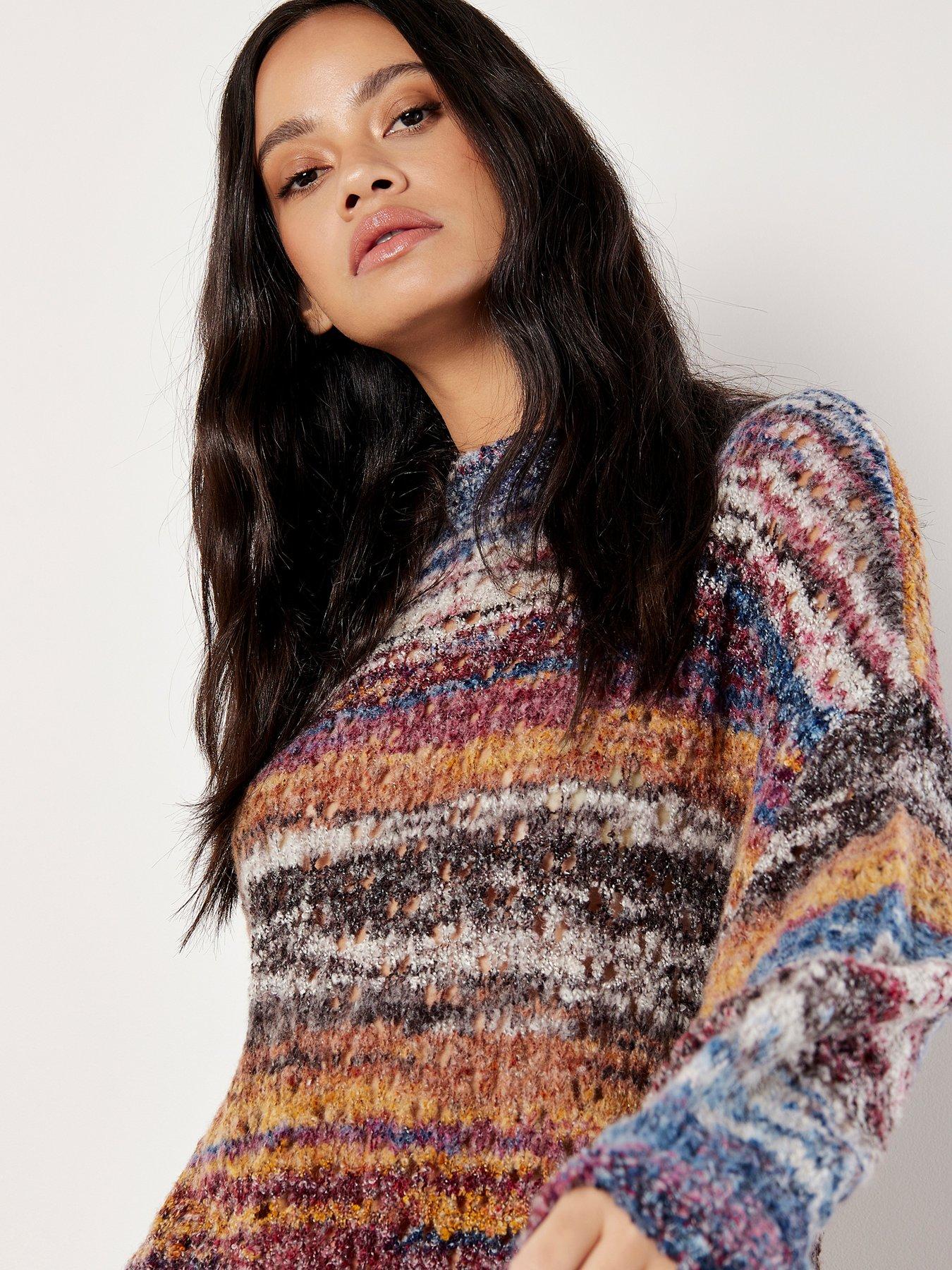  image of apricot-mix-yarn-distressed-boho-jumper