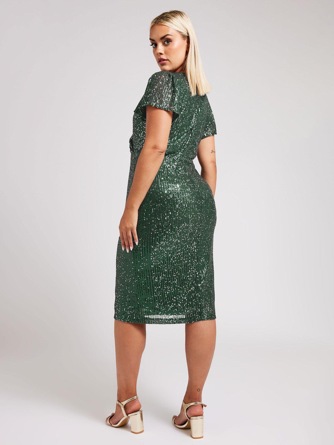 Image 2 of 4 of Yours Curve Sequin Wrap Shift Dress