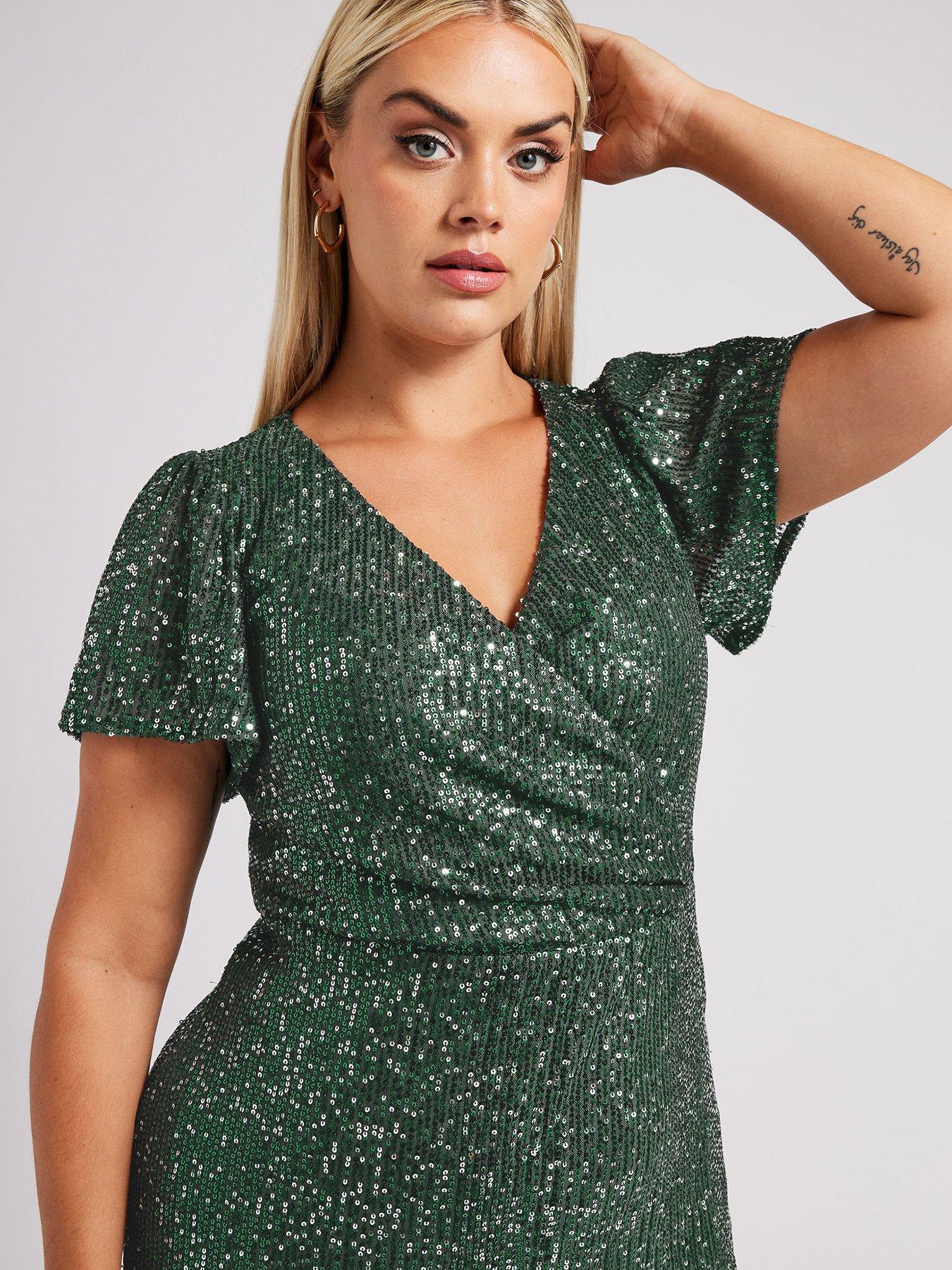 Image 4 of 4 of Yours Curve Sequin Wrap Shift Dress