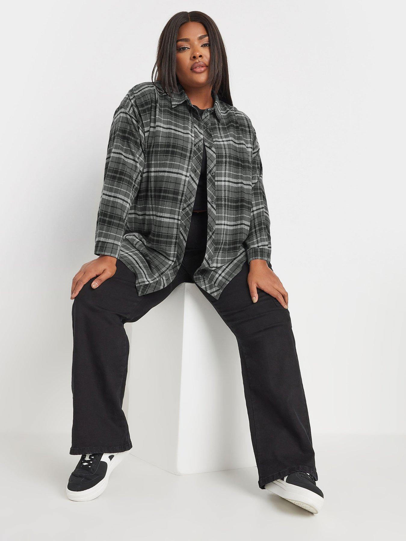 Image 3 of 4 of Yours Curve Oversized Check Shirt - Grey