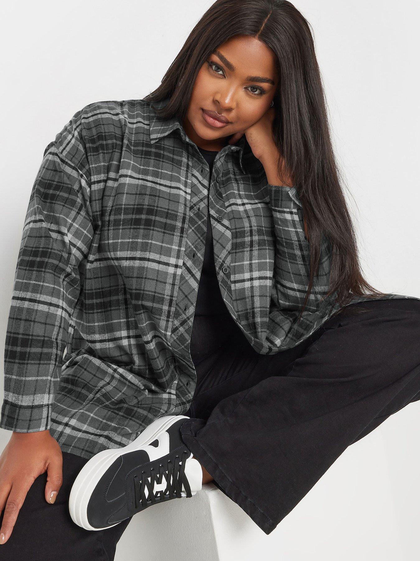 Image 4 of 4 of Yours Curve Oversized Check Shirt - Grey