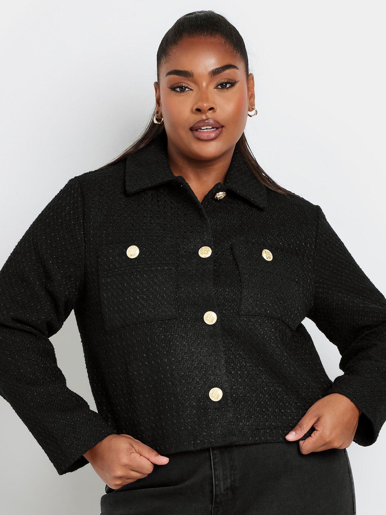 Image 4 of 4 of Yours Curve Boucle Short Jacket - Black