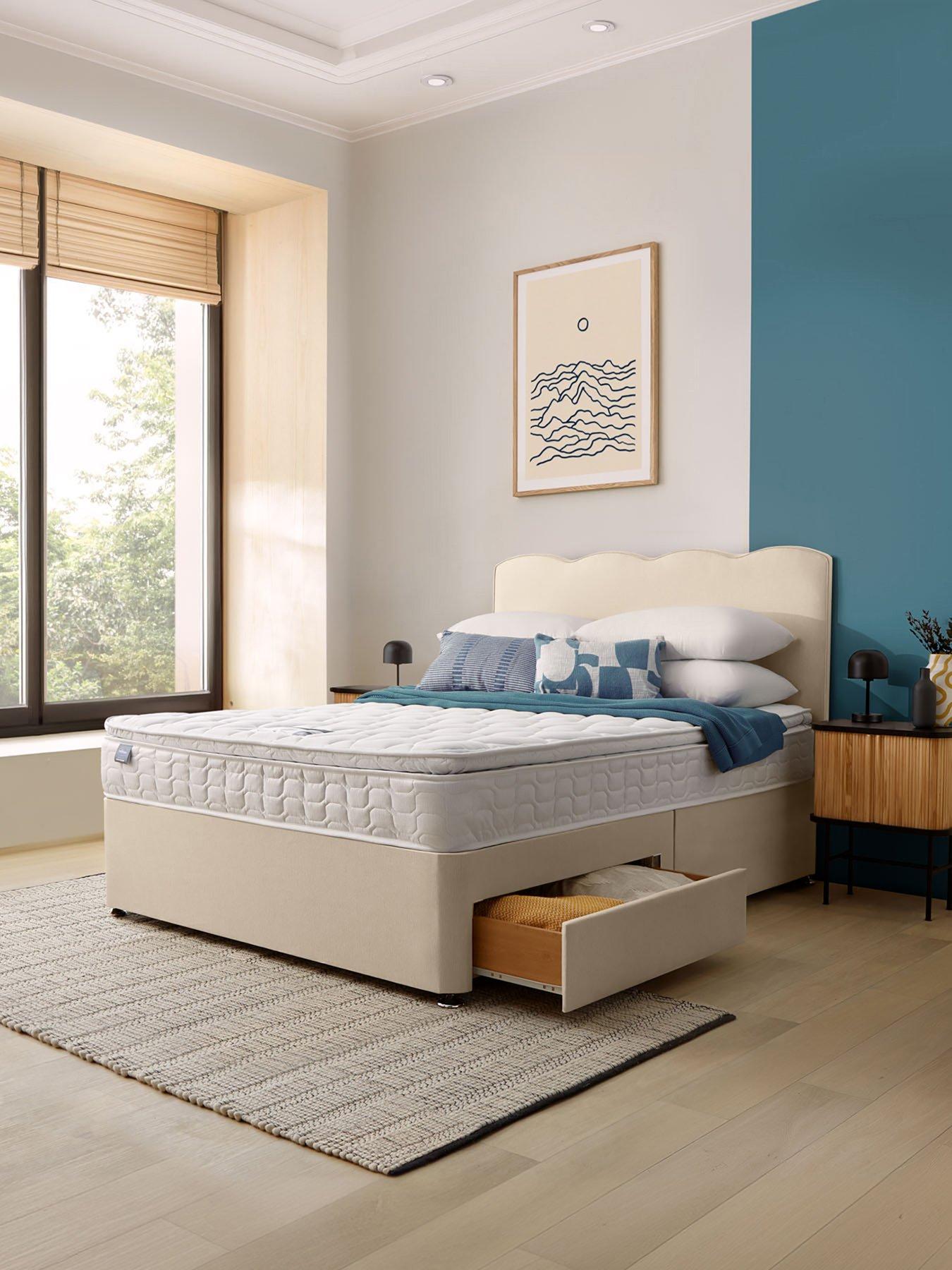  image of silentnight-miracoil-eco-pillowtop-divan-bed-with-storage-options-headboard-included-firm