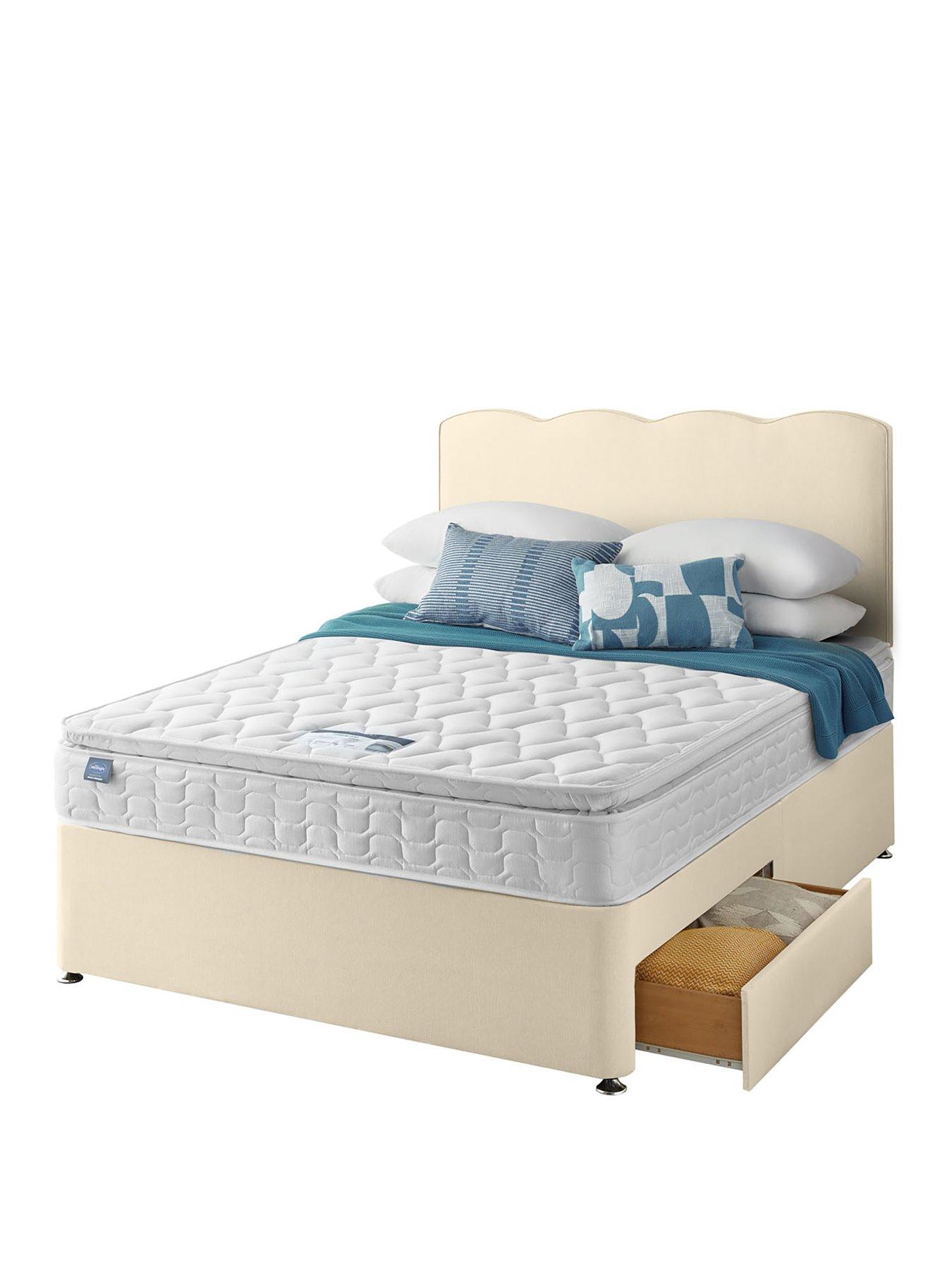  image of silentnight-miracoil-eco-pillowtop-divan-bed-with-storage-options-headboard-included-firm