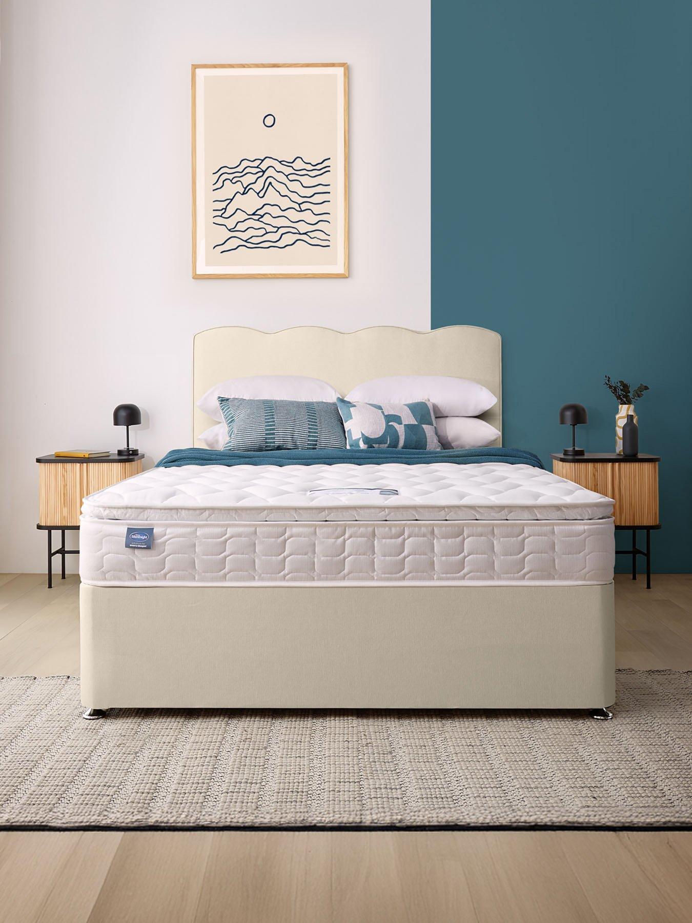  image of silentnight-miracoil-eco-pillowtop-divan-bed-with-storage-options-headboard-included-firm