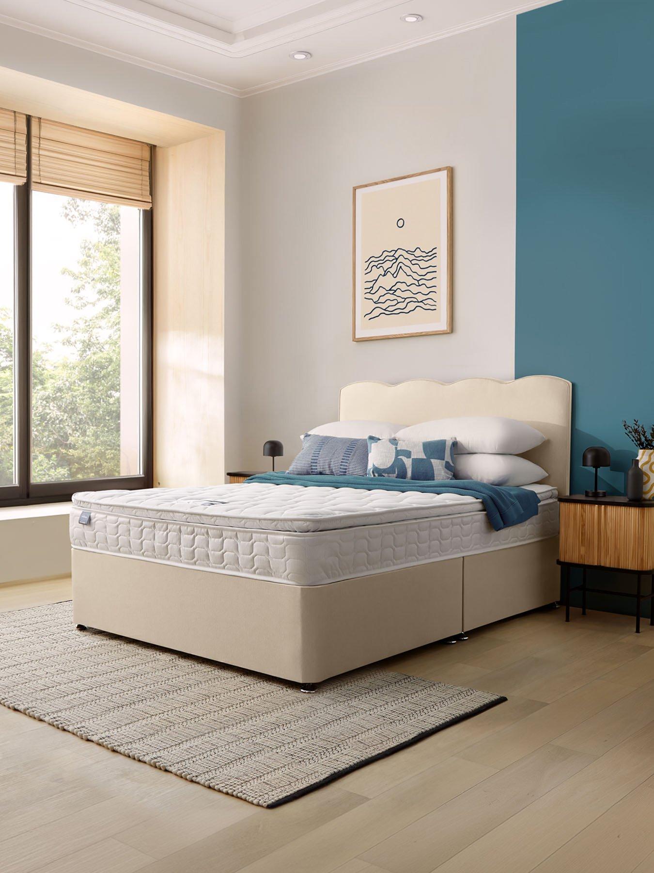  image of silentnight-miracoil-eco-pillowtop-divan-bed-with-storage-options-headboard-included-firm
