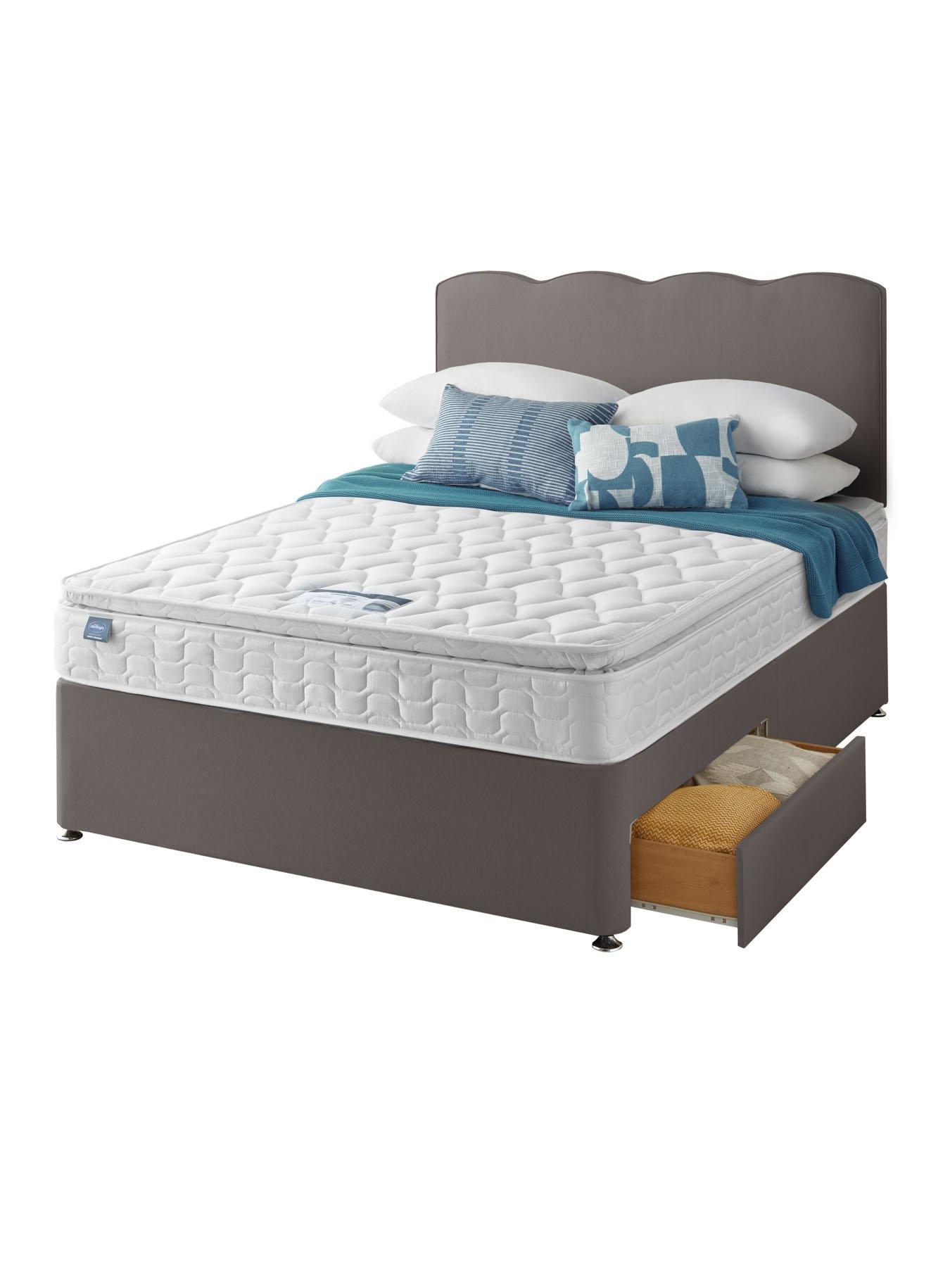  image of silentnight-pippa-pillowtop-mattress-with-divan-bed-base-and-wave-headboard-storage-options-slate-grey