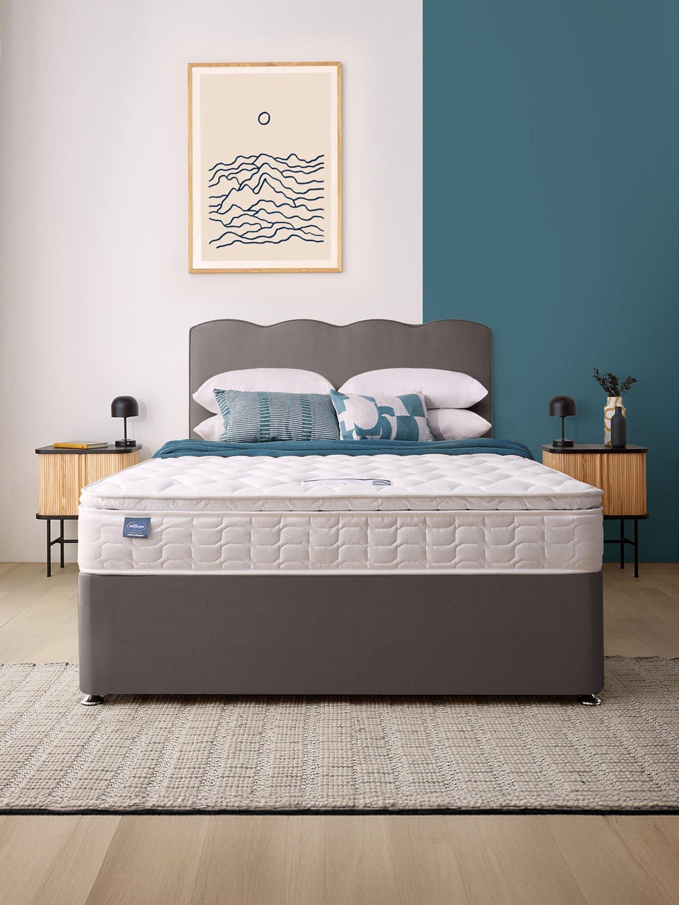  image of silentnight-pippa-pillowtop-mattress-with-divan-bed-base-and-wave-headboard-storage-options-slate-grey