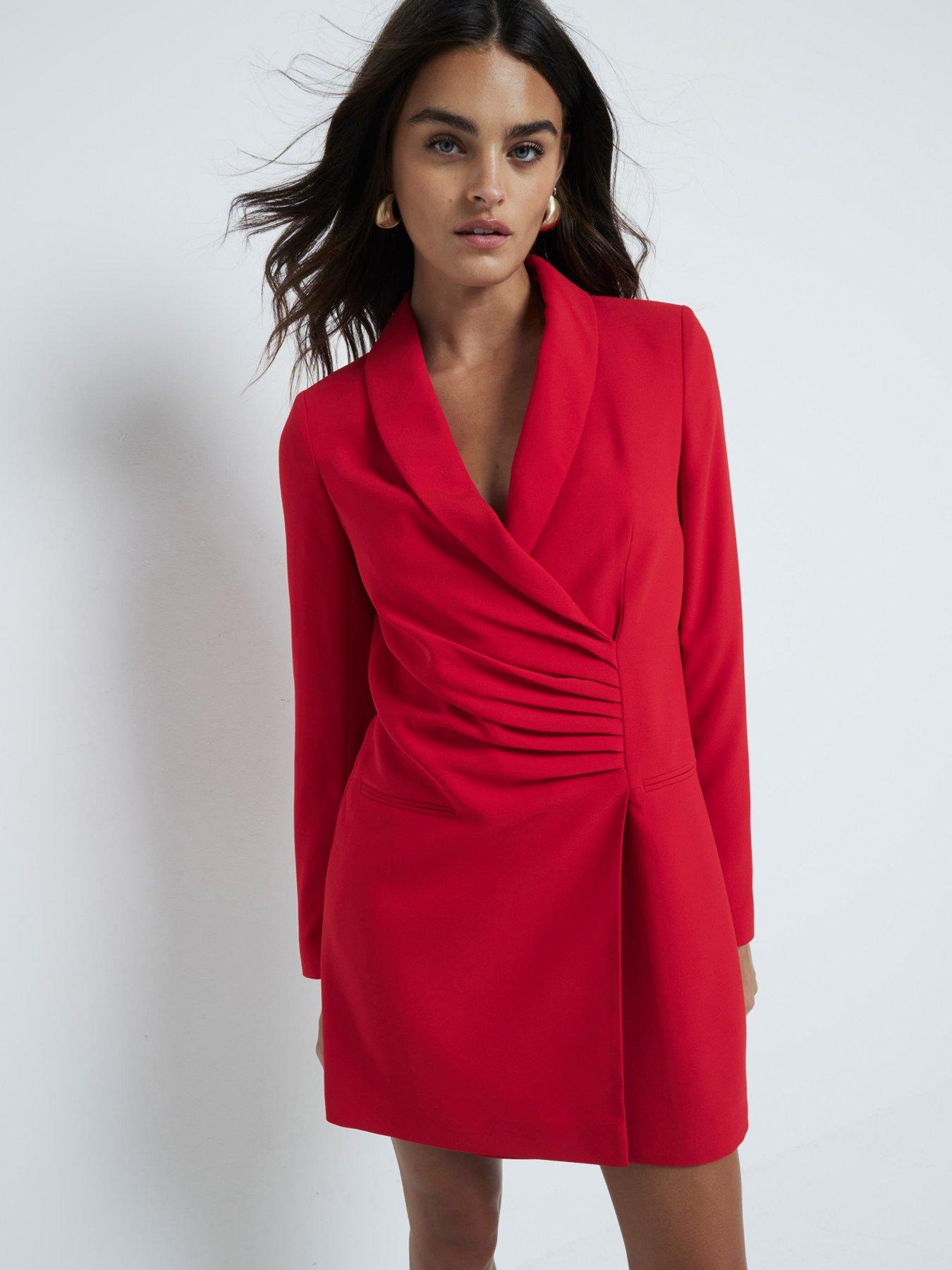 undefined Ruched Blazer Dress - Red