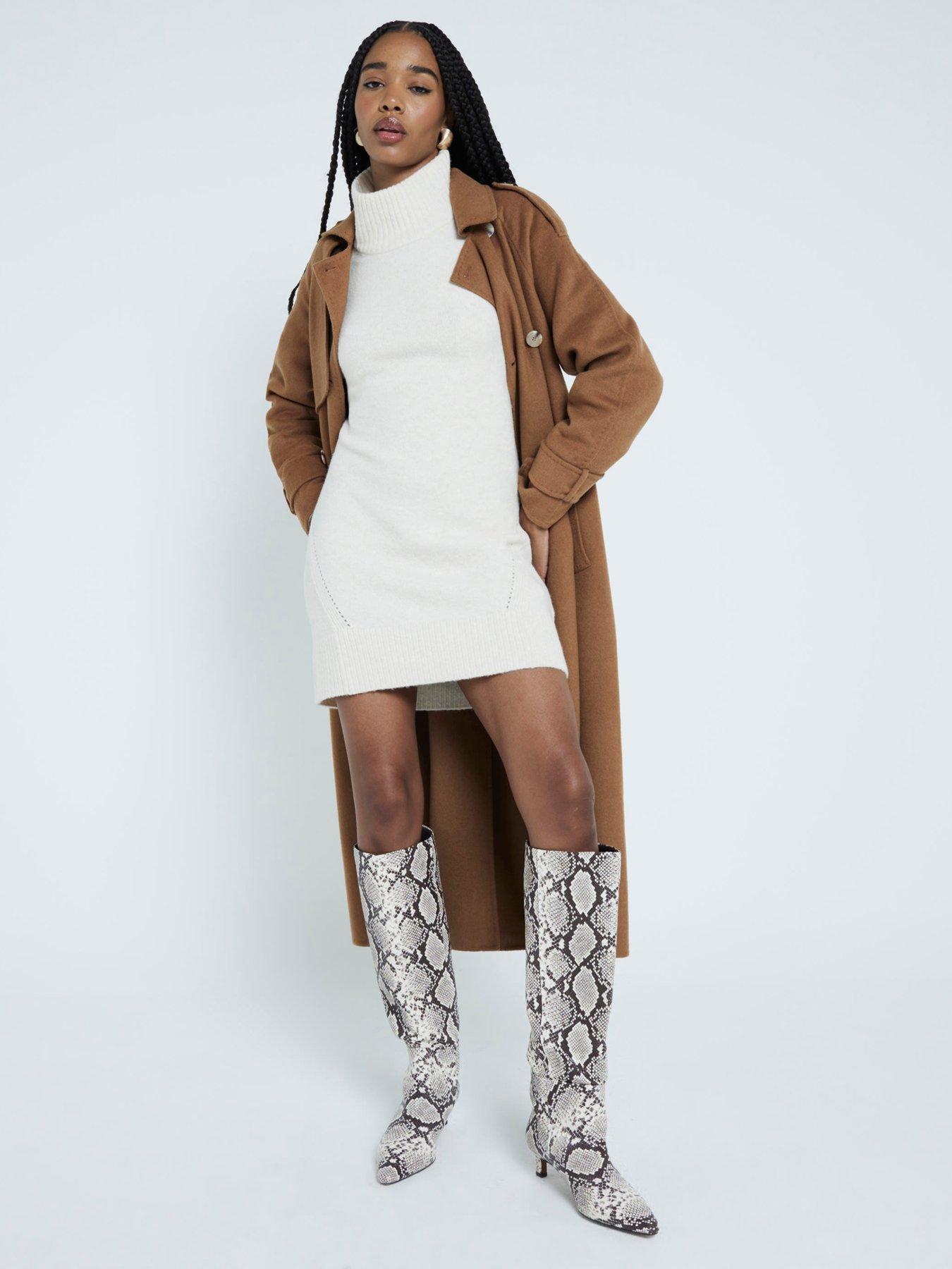 undefined High Neck Jumper Dress - Cream