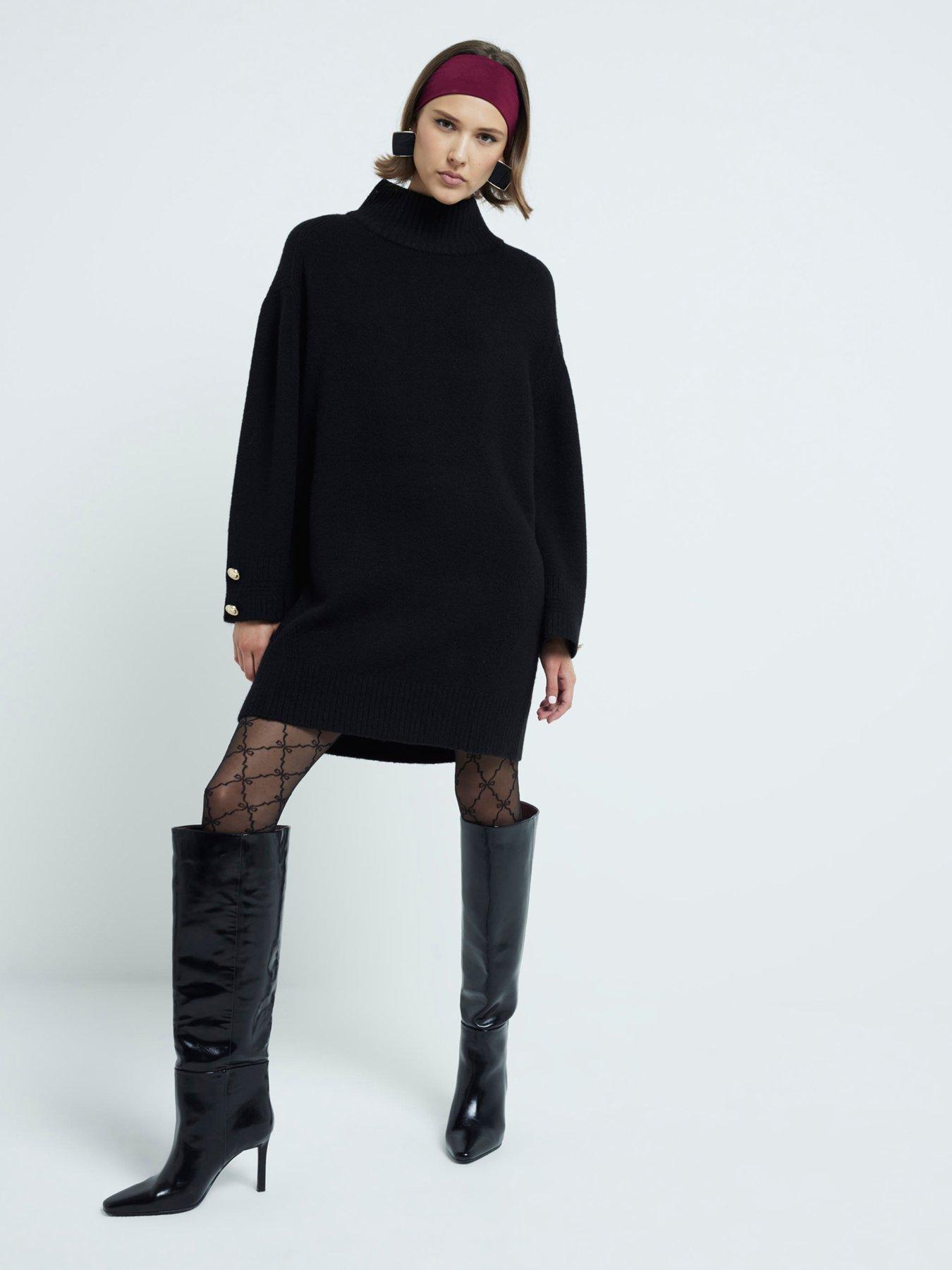 undefined High Neck Jumper Dress - Black