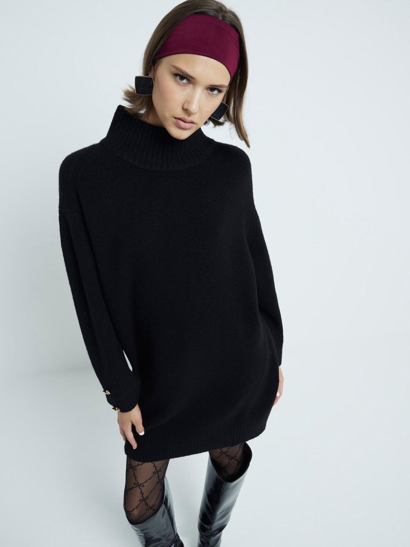 stillFront image of river-island-high-neck-jumper-dress-black