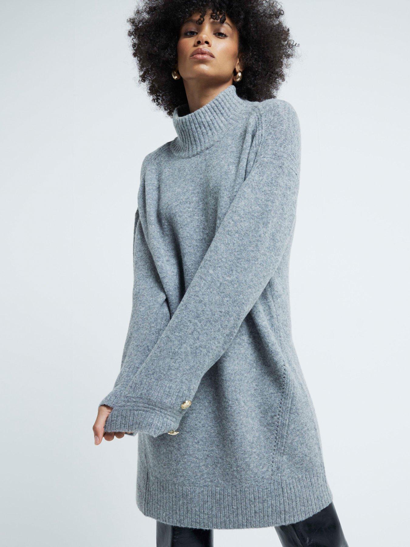 undefined High Neck Jumper Dress - Grey Marl