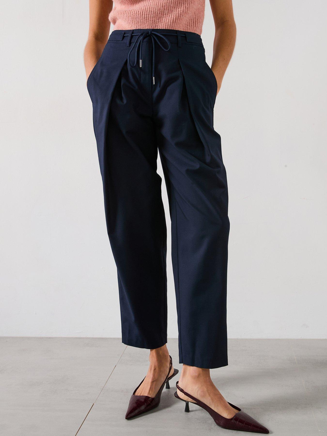 V by Very Barrel Leg Tie Waist Trouser - Navy