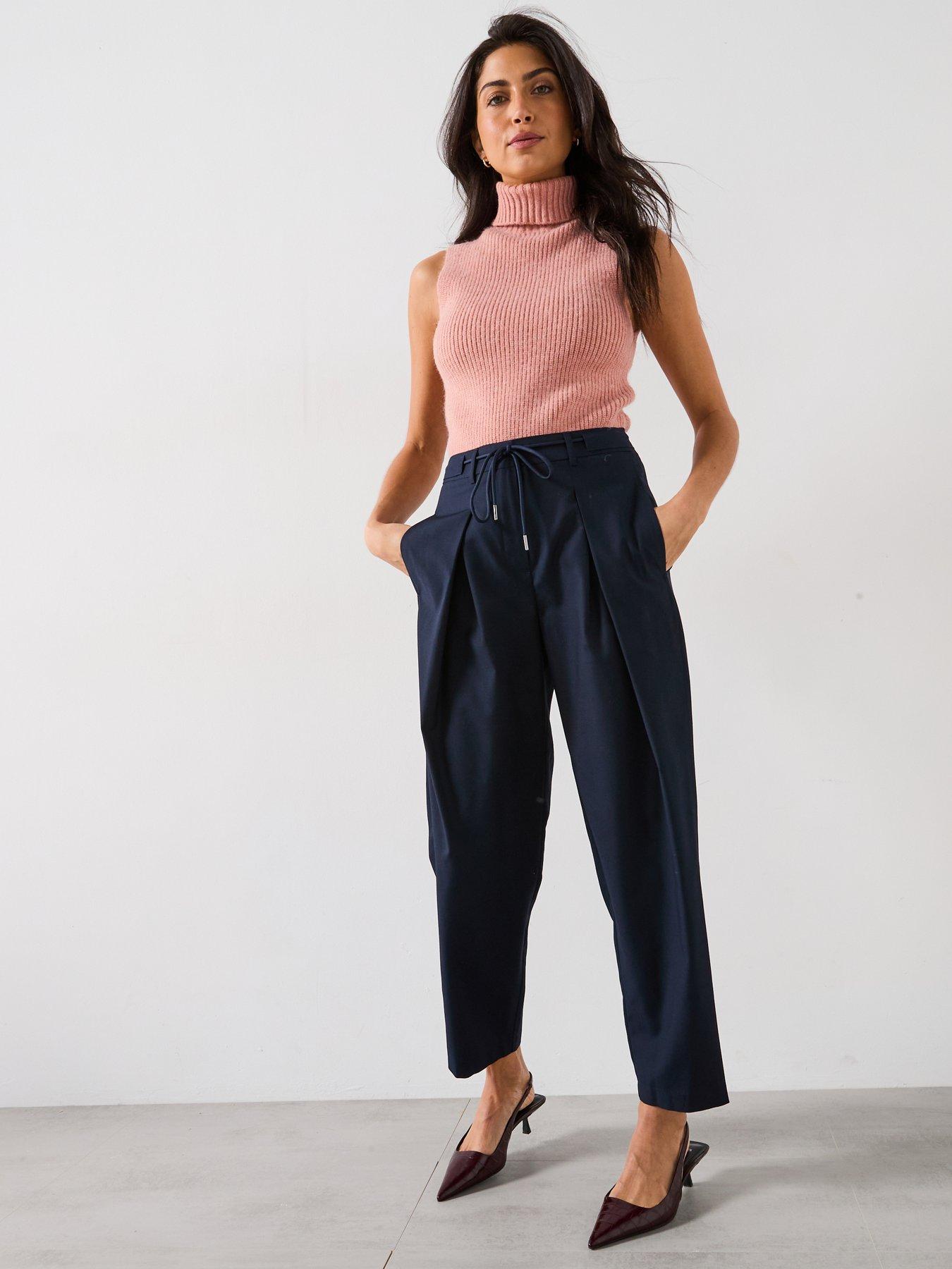 Image 4 of 5 of V by Very Barrel Leg Tie Waist Trouser - Navy