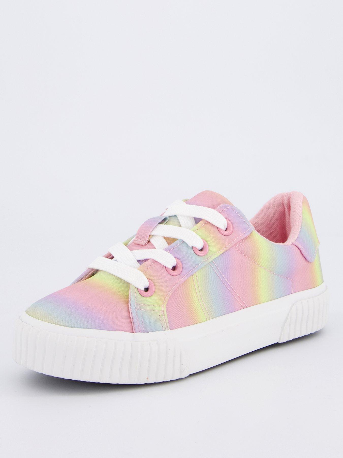  image of everyday-girls-rainbow-canvas-lace-up-trainer-multi