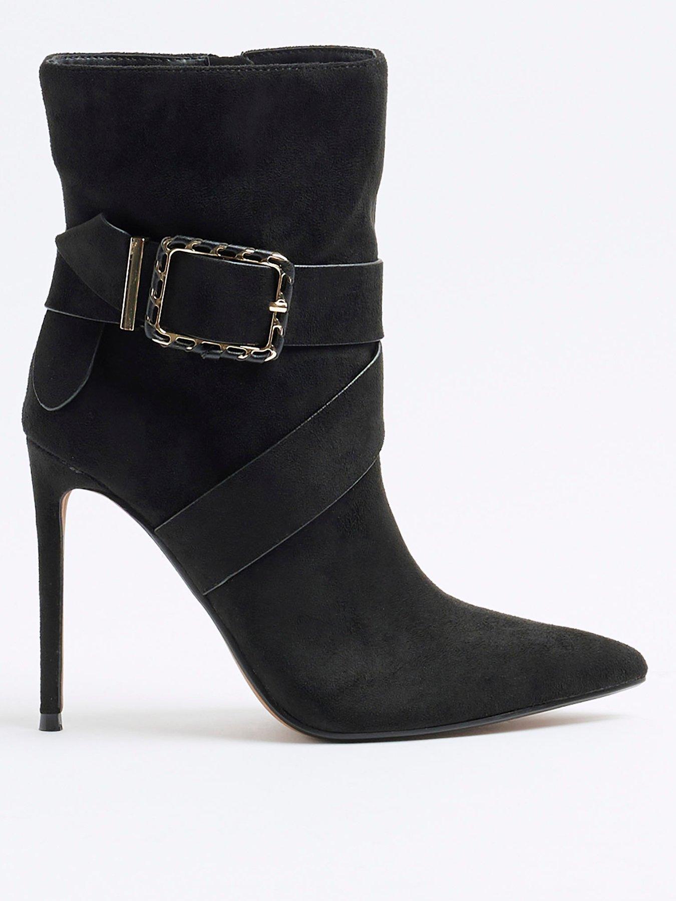 undefined Woven Buckle Heeled Boot - Black