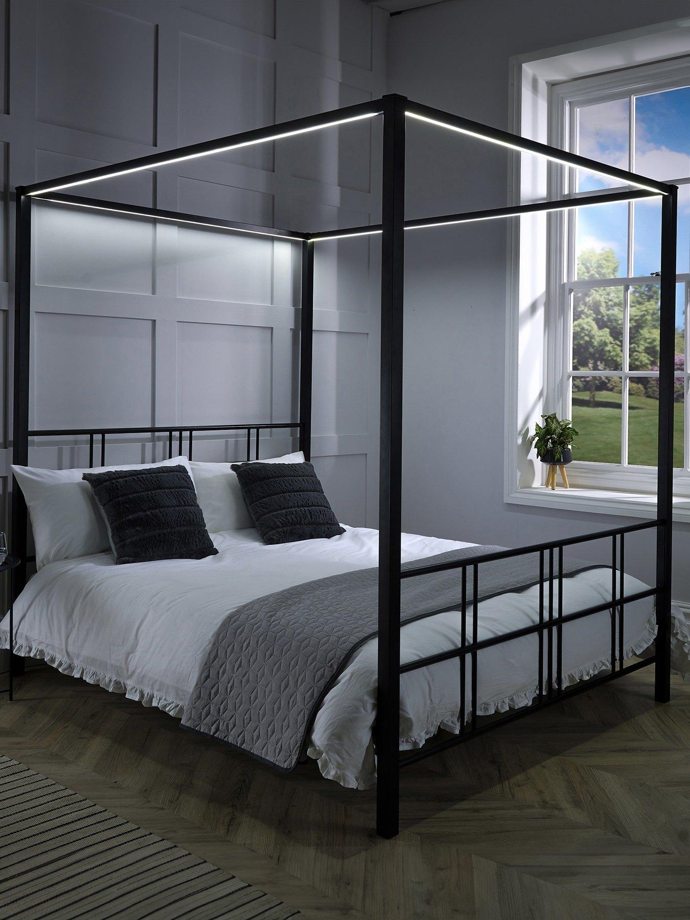 XR Living Fern Four Poster Canopy Bed With Led Lighting