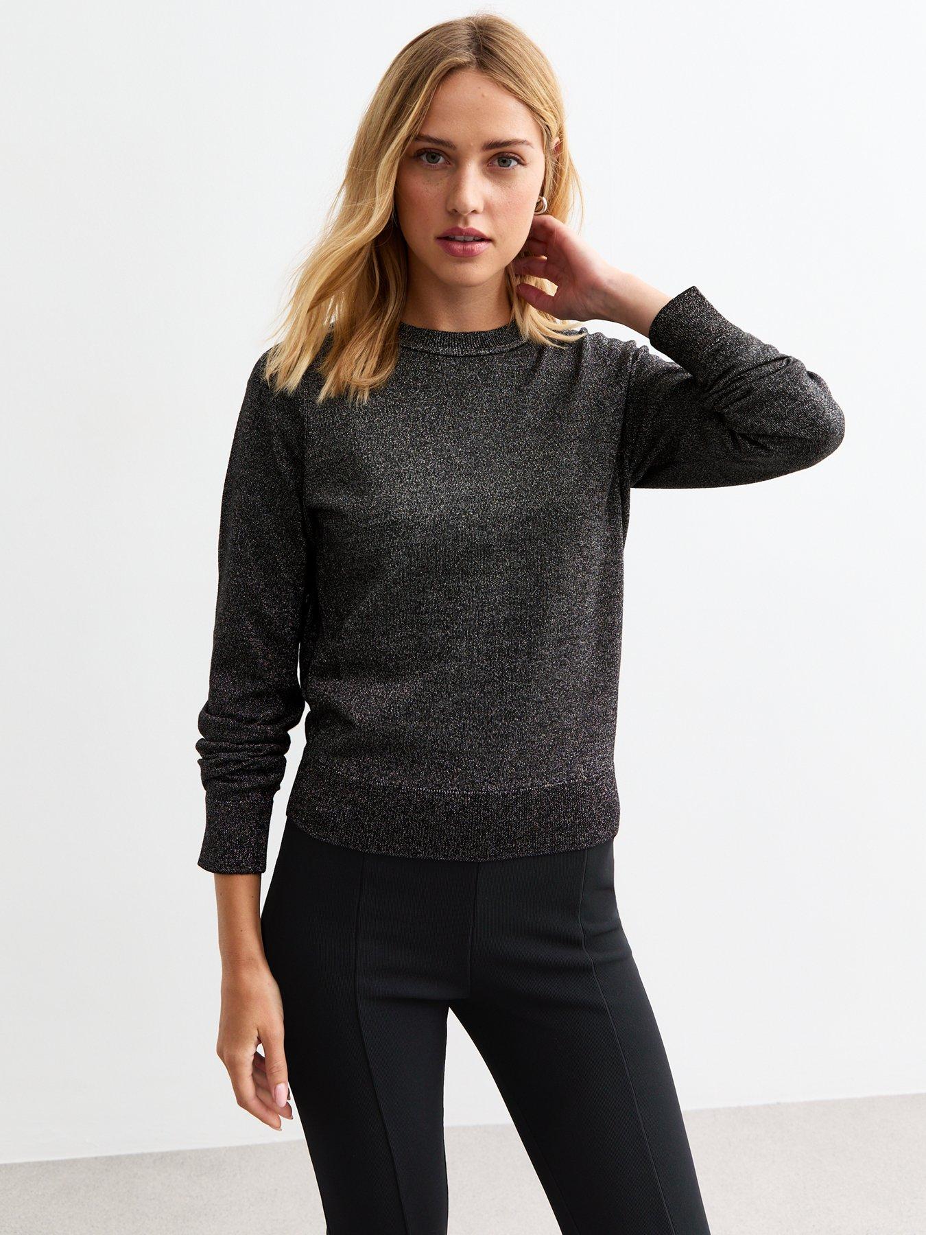 undefined Crew Neck Sparkle Jumper - Black