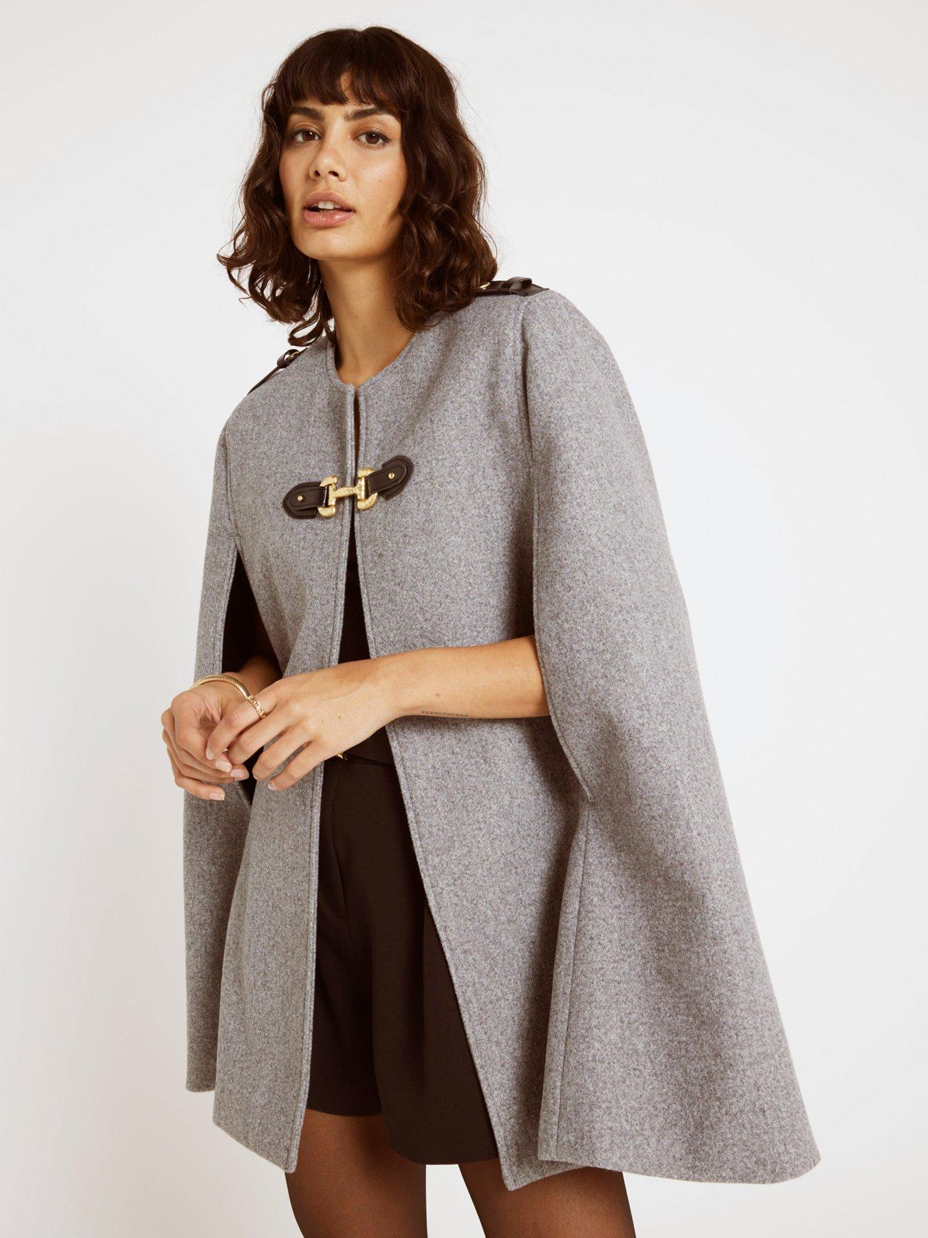  image of river-island-military-wool-cape-dark-grey